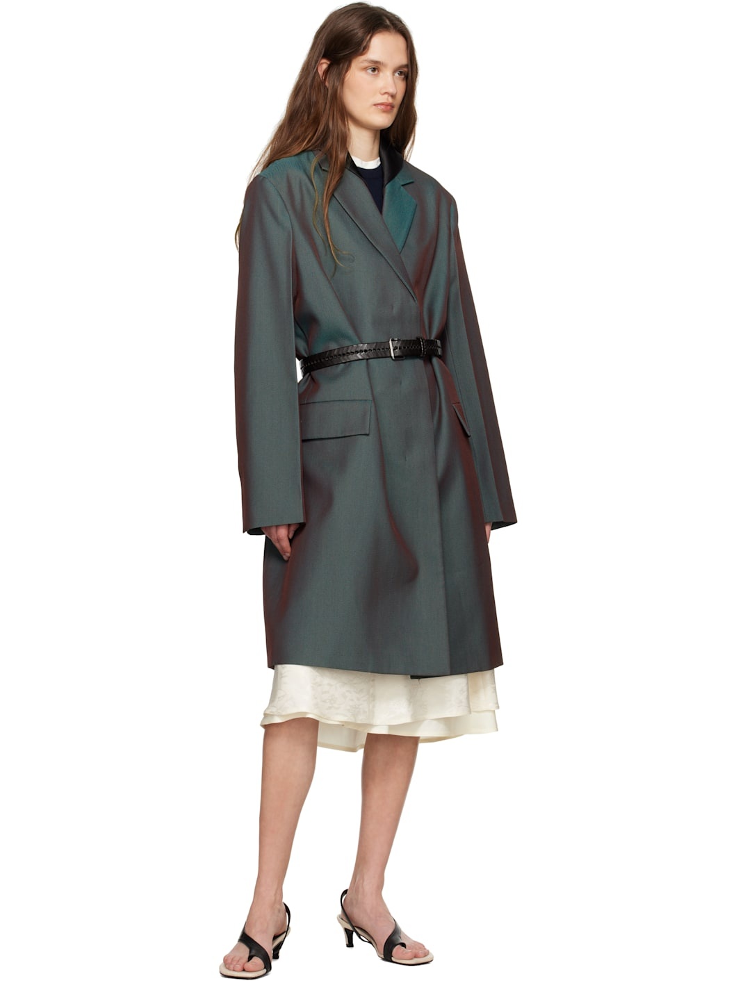 Green & Purple Detachable Contrast Collar Coat - 4