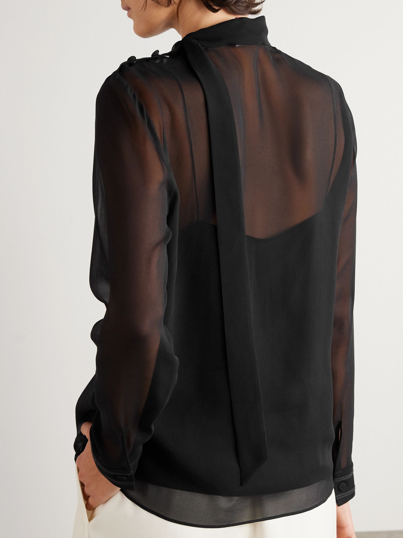 Tie-detailed silk-georgette blouse Black - 4