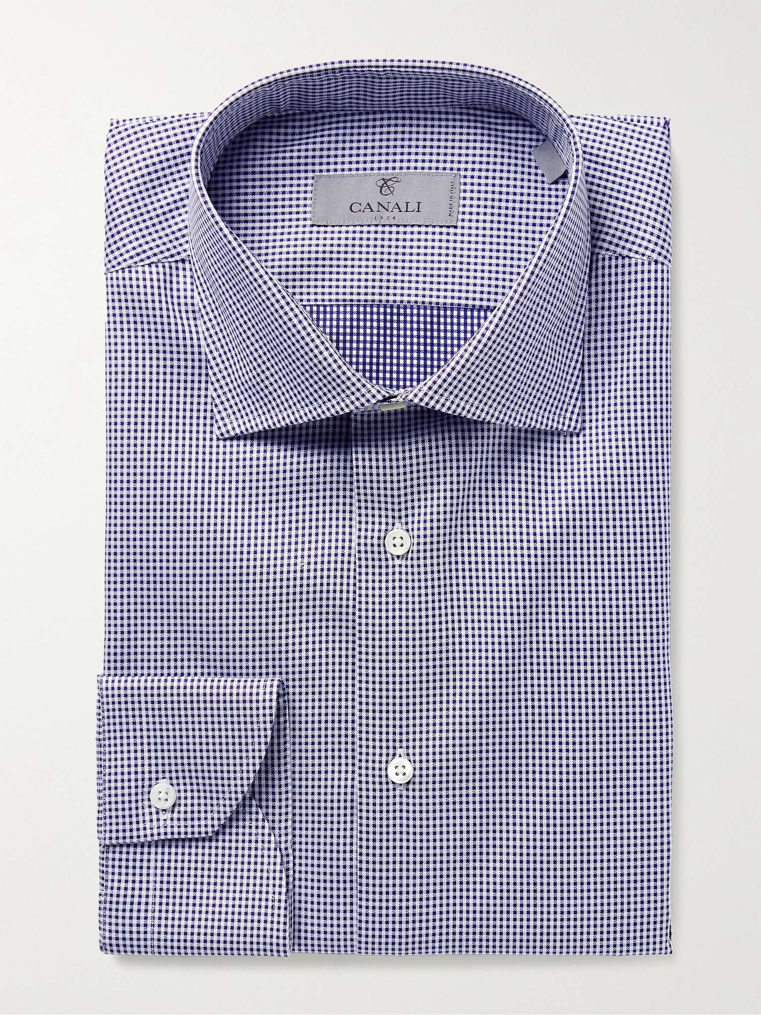 Cutaway-Collar Micro-Gingham Cotton Shirt - 1