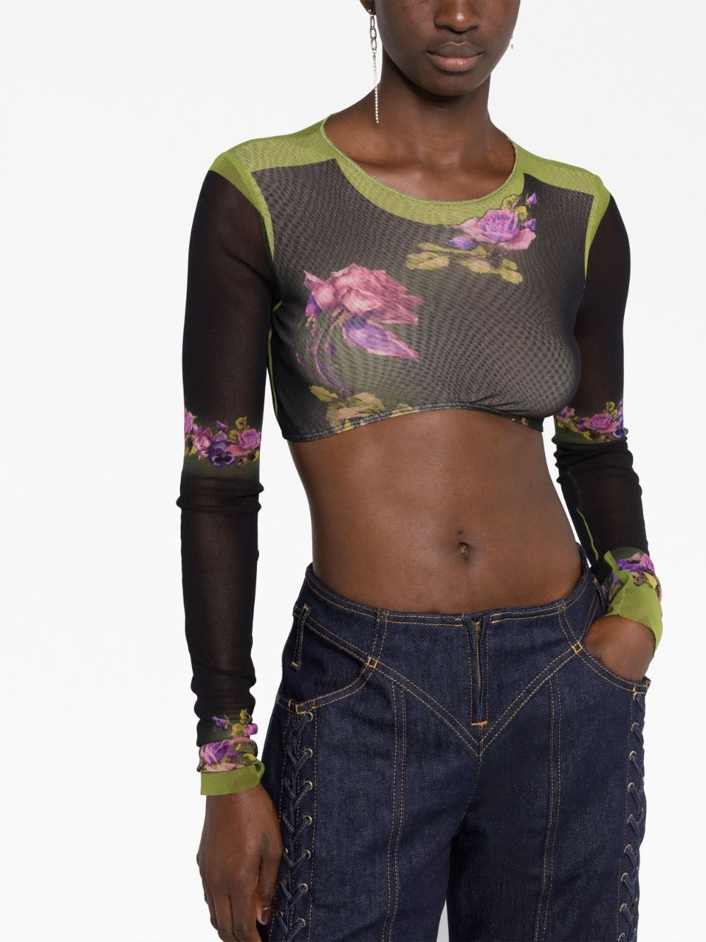 floral-print cropped top - 5
