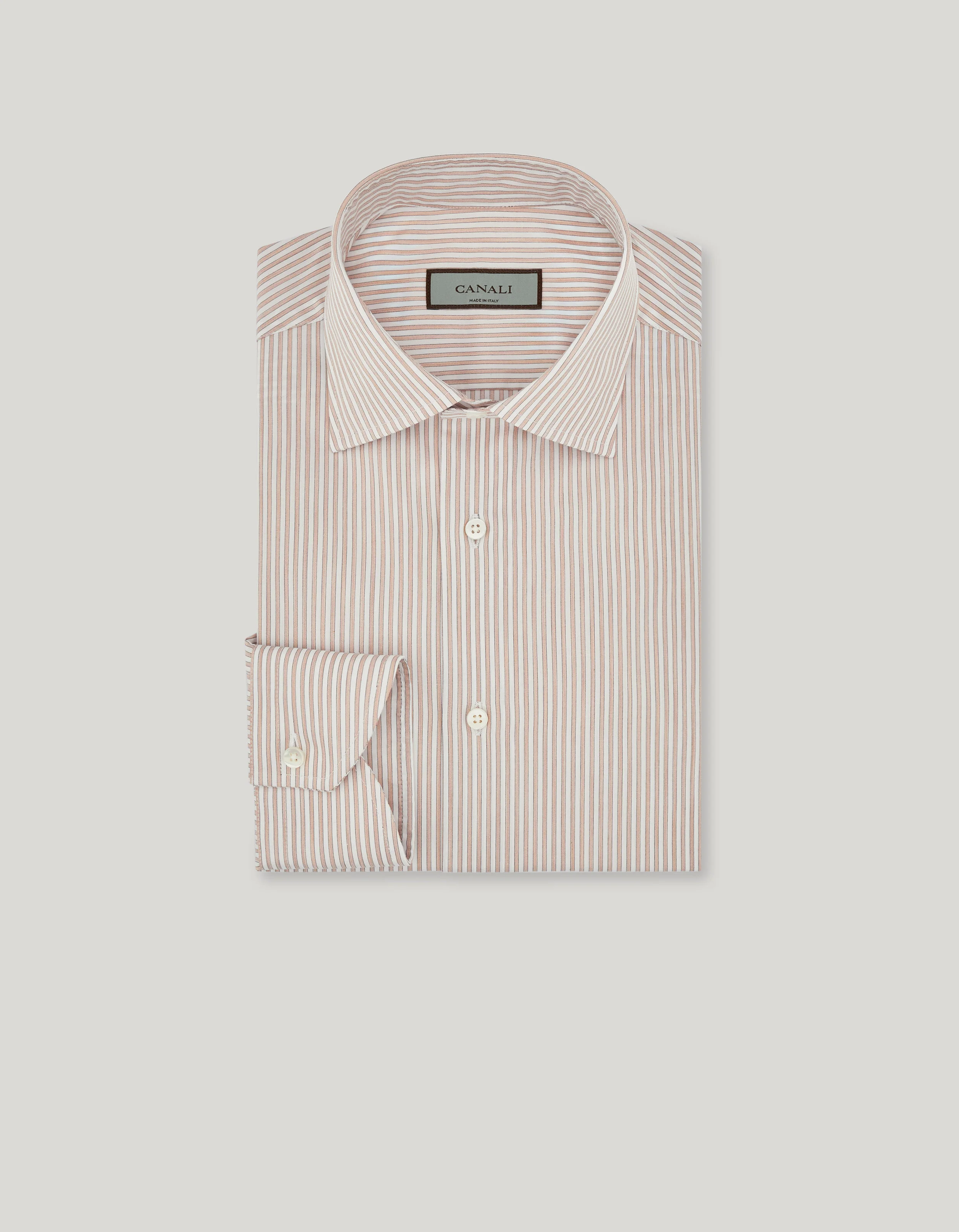 REGULAR FIT SHIRT IN WHITE AND BEIGE COTTON - 1