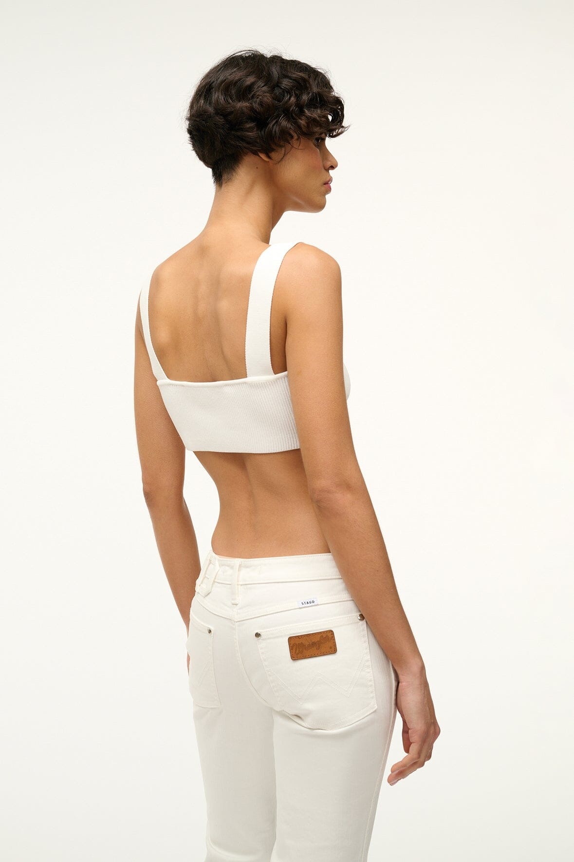 STAUD + WRANGLER THE OVERALL RIB BRALETTE TANK WHITE - 5