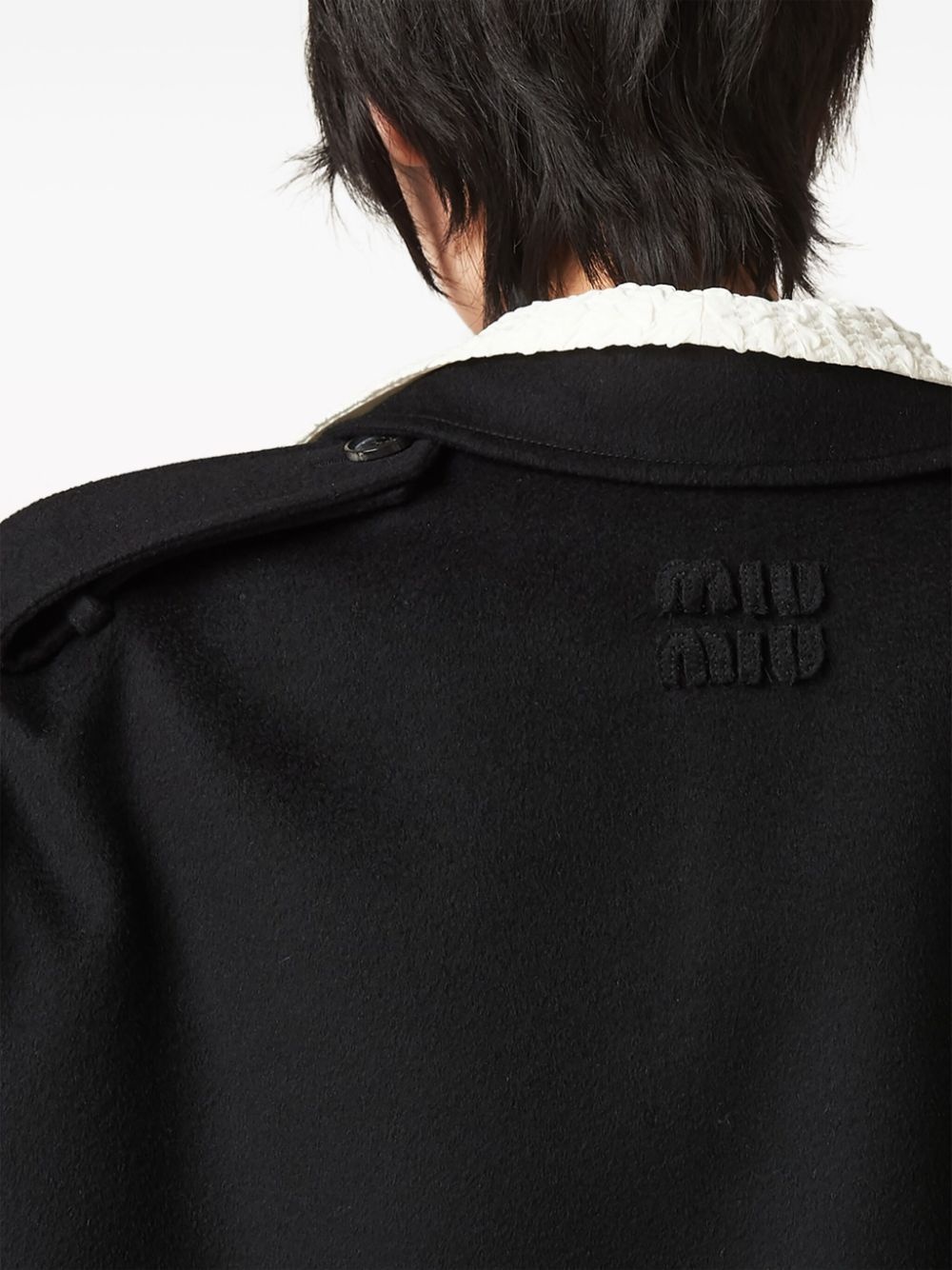 double-breasted velour trench coat - 5
