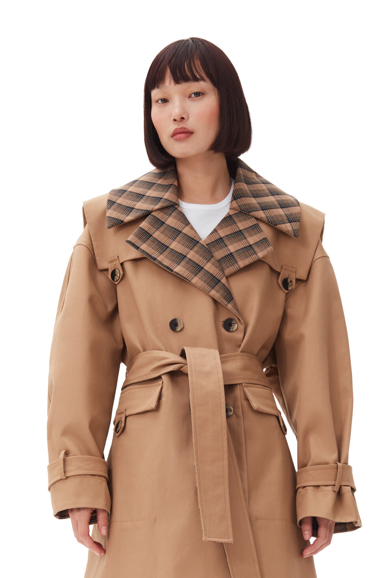 BROWN BONDED COTTON OVERSIZED TRENCH COAT - 4