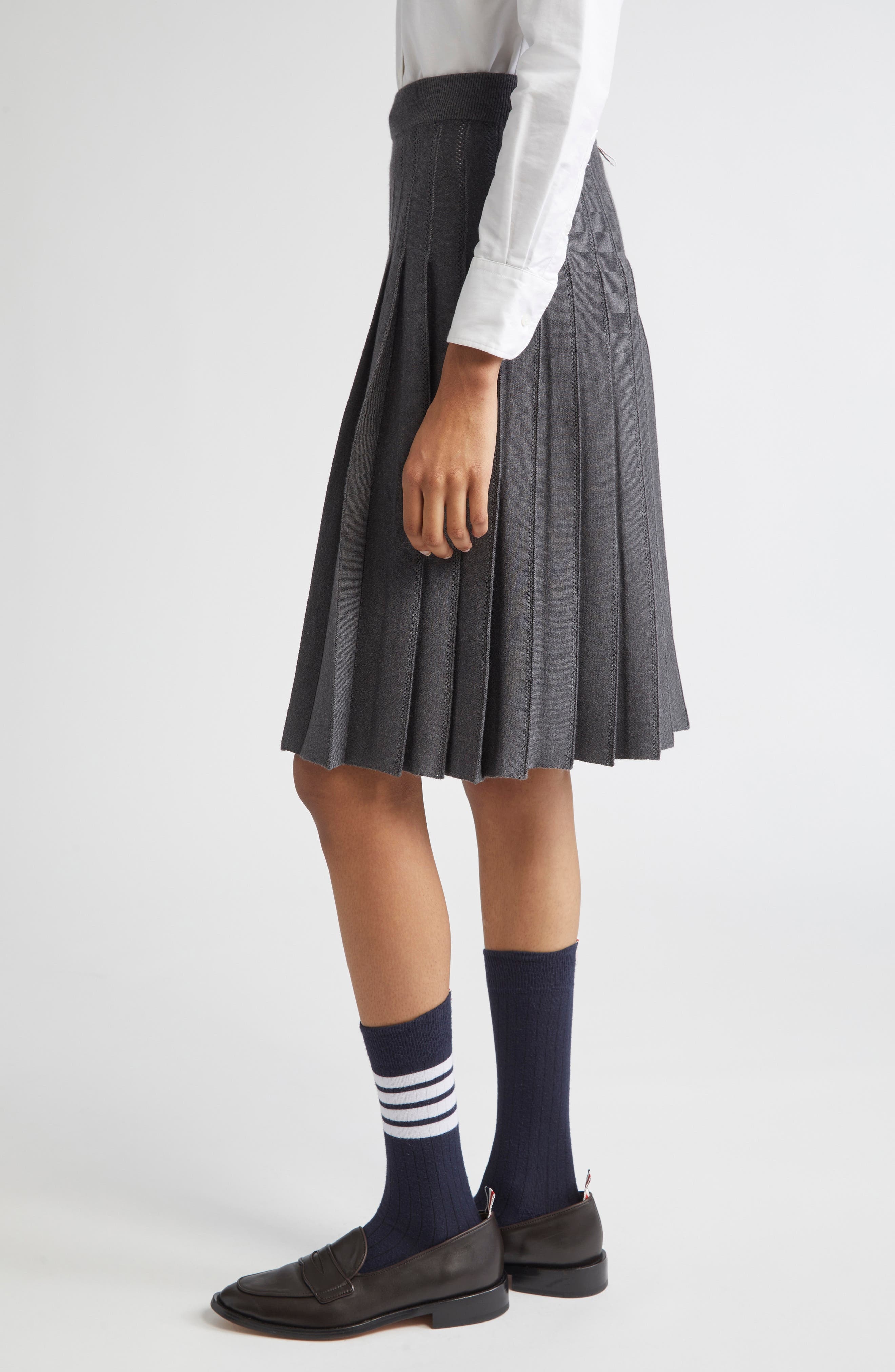 Thom Browne Pointelle Pleated Wool & Silk Skirt in Medium Grey at Nordstrom - 4