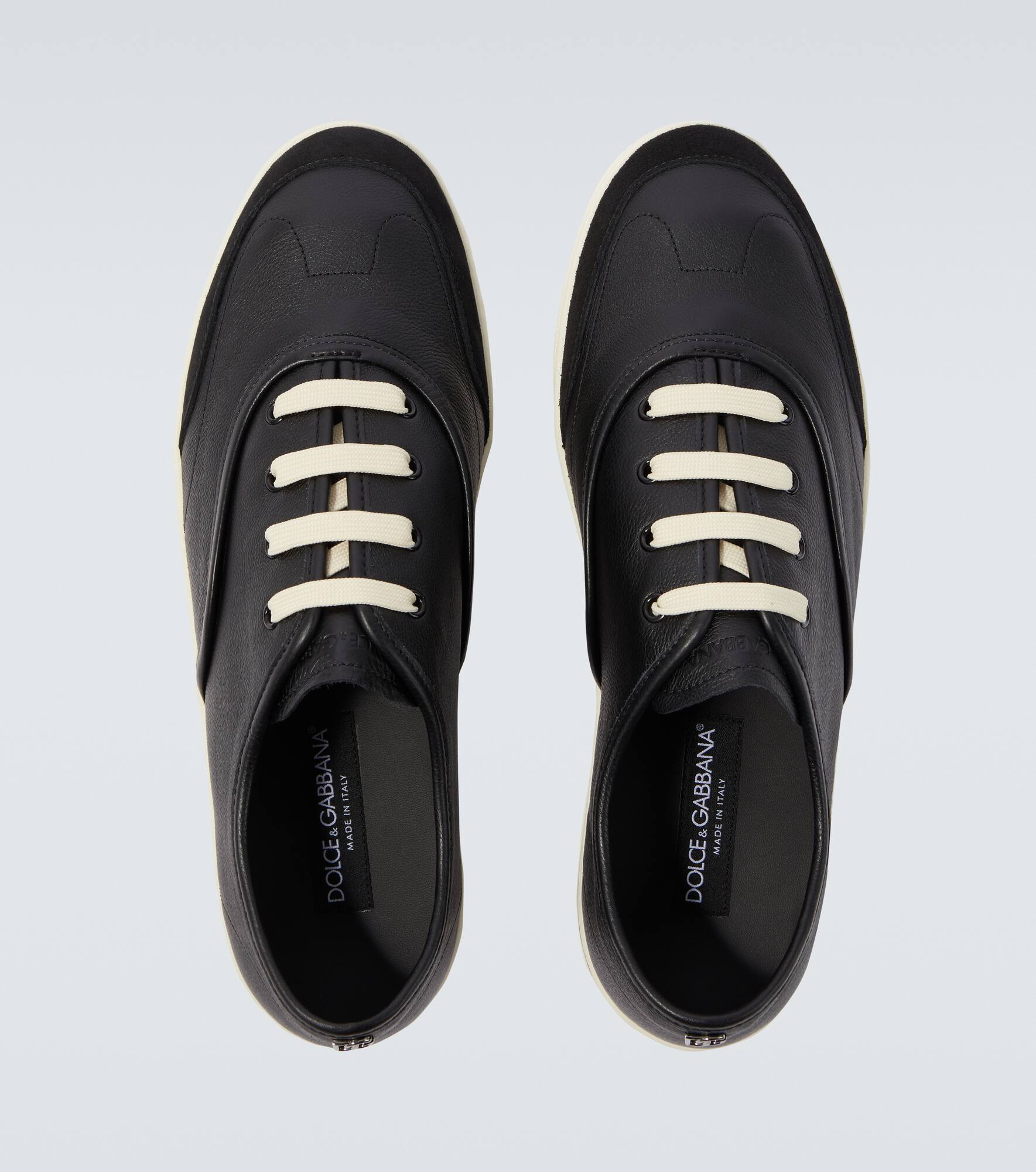 Suede-trimmed leather sneakers - 4