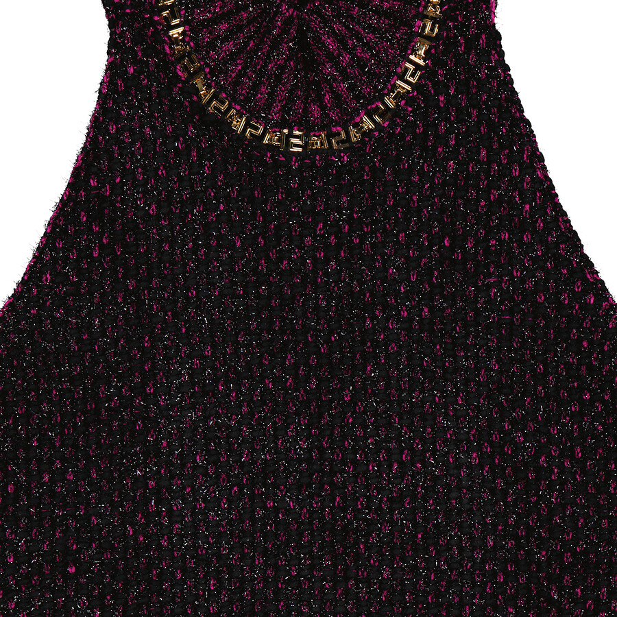 Versace Ladies Black / Multi Tweed Turtleneck Cropped Wool-blend Top - 7
