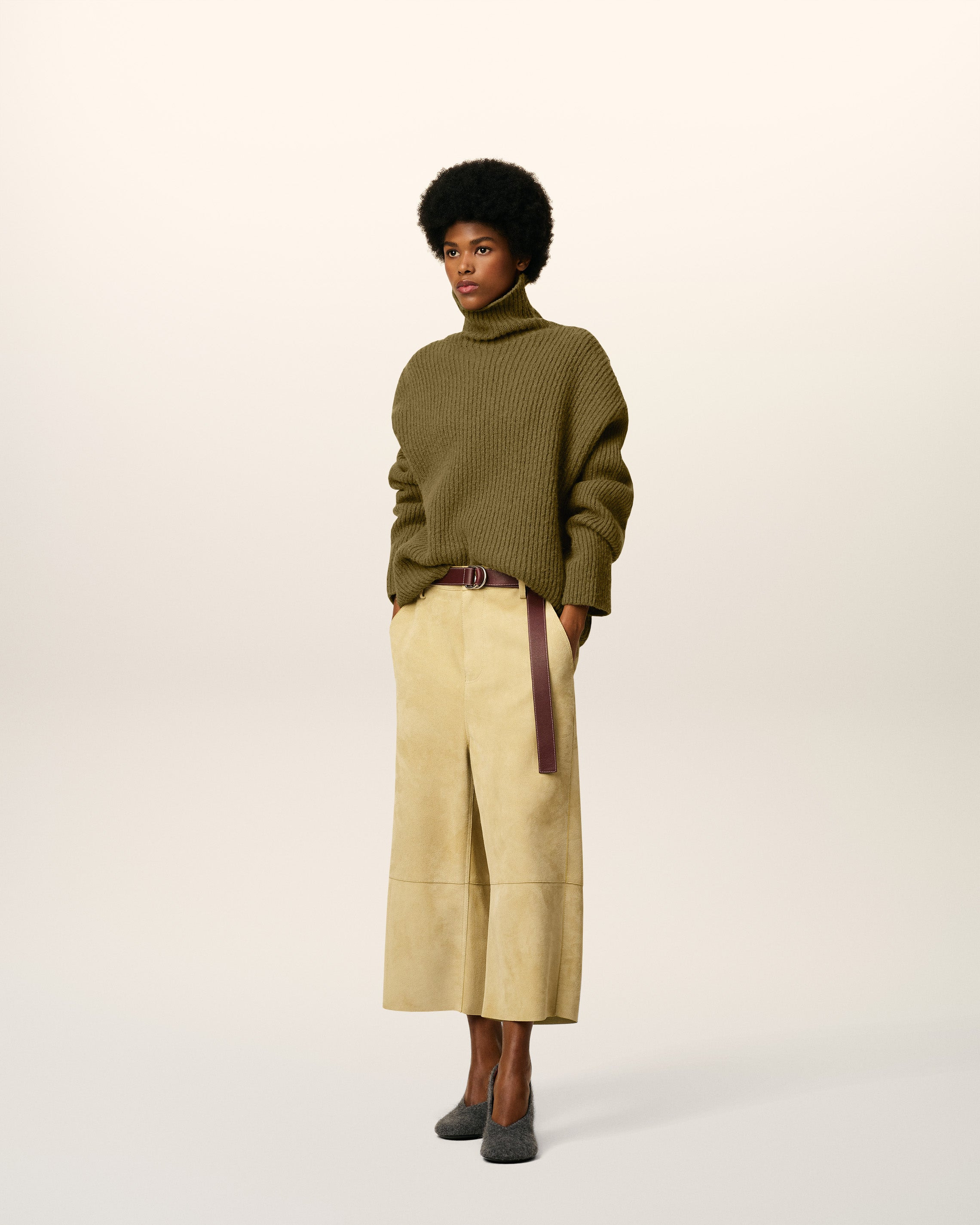 GREEN WOOL FUNNEL NECK SWEATER - 2