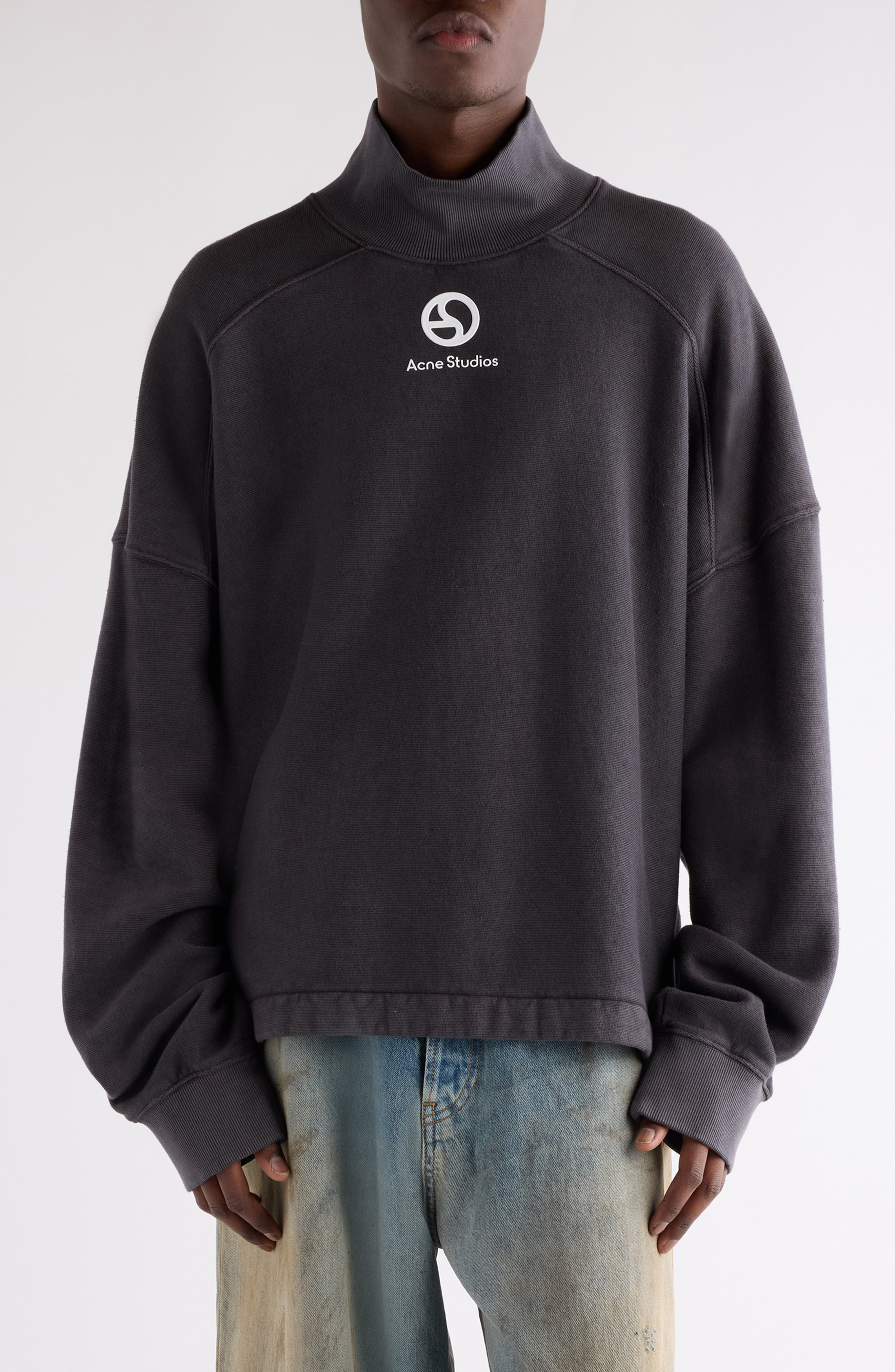 Acne Studios Fester U Duo Logogram Organic Cotton Sweatshirt in Faded Black at Nordstrom - 1