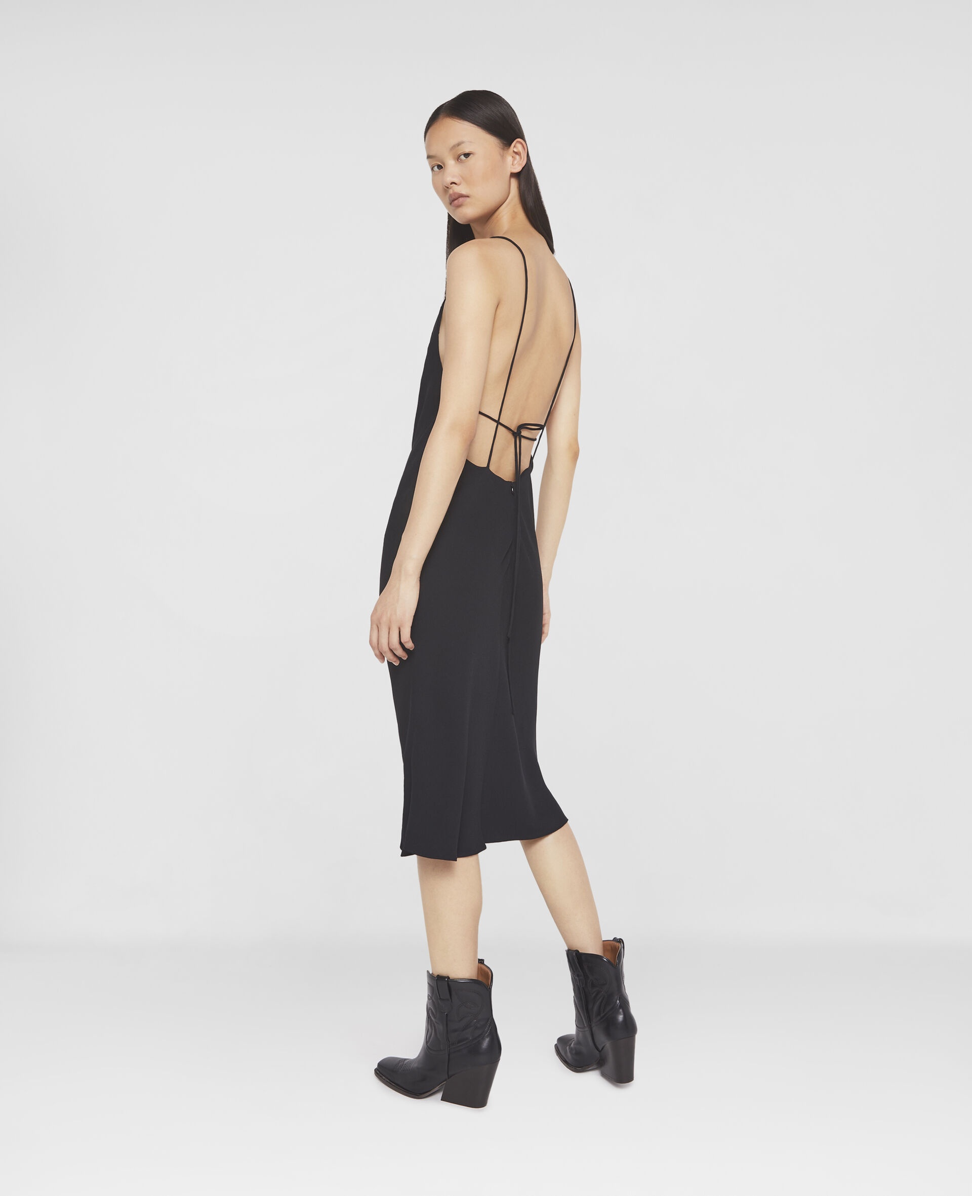 V Mesh Compact Crepe Slip Dress - 3