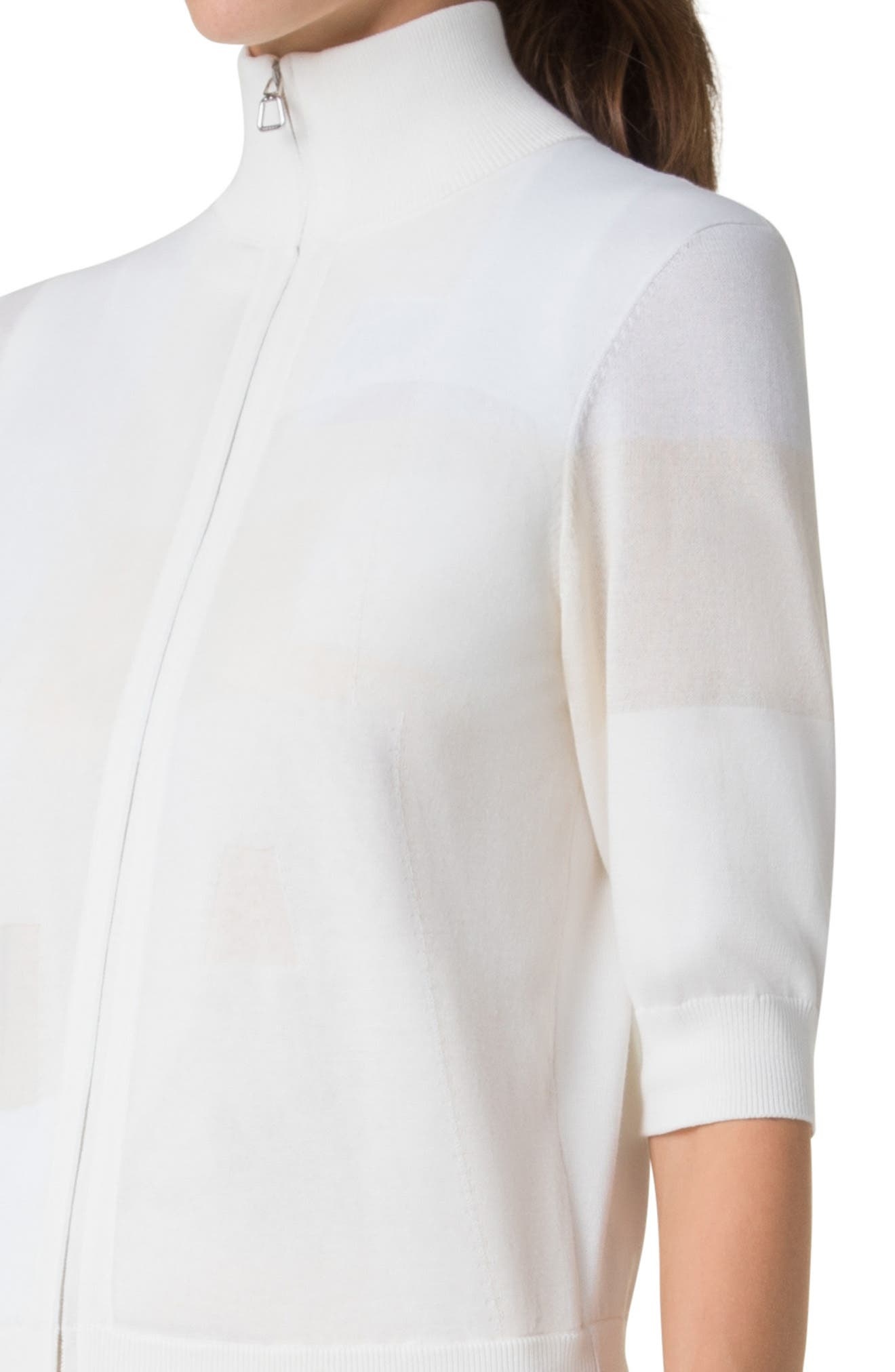 Akris Trapeze Rayonnant Jacquard Full Zip Cardigan in Ecru at Nordstrom - 4