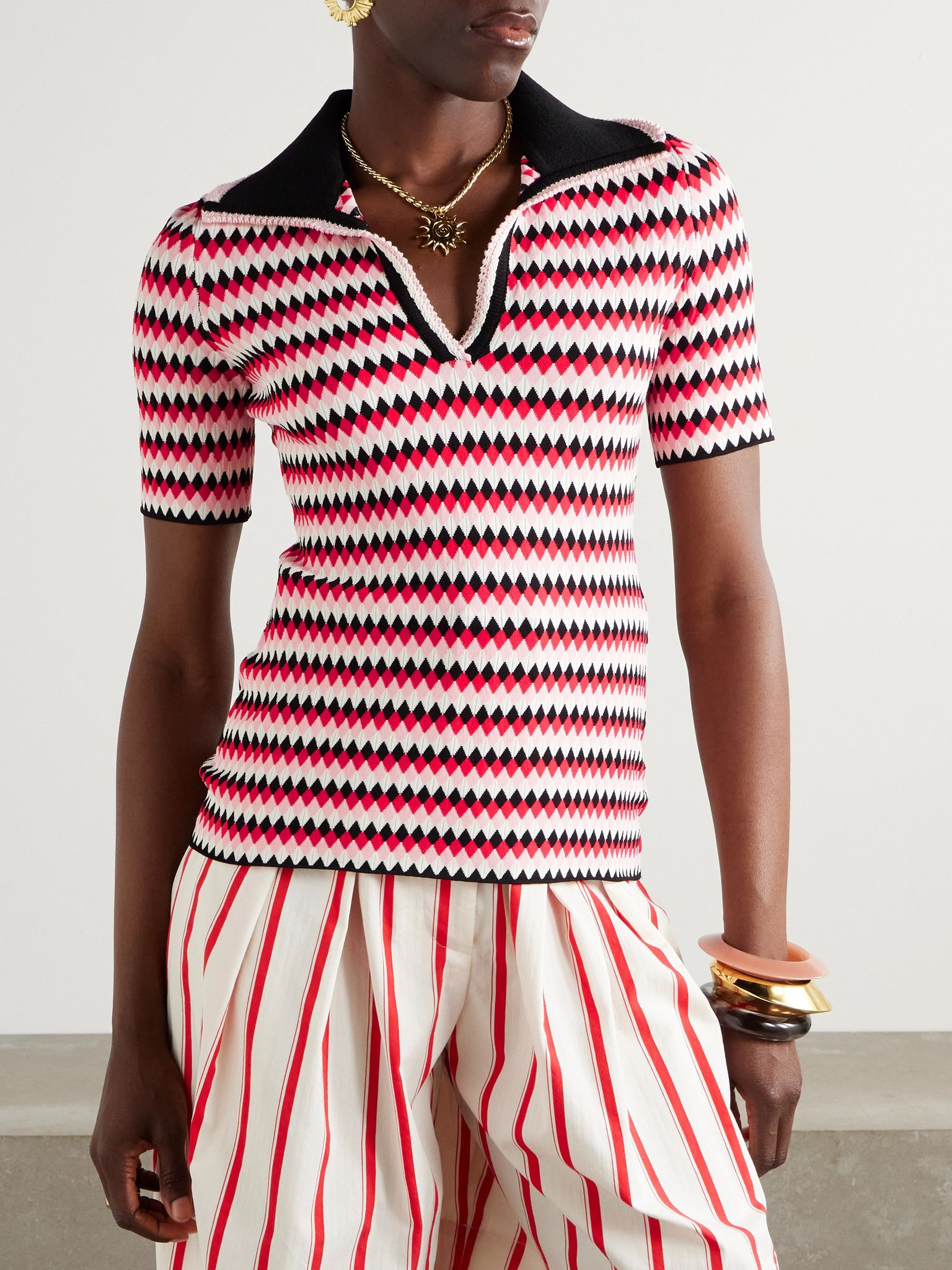 Jacquard-knit polo shirt Red - 3
