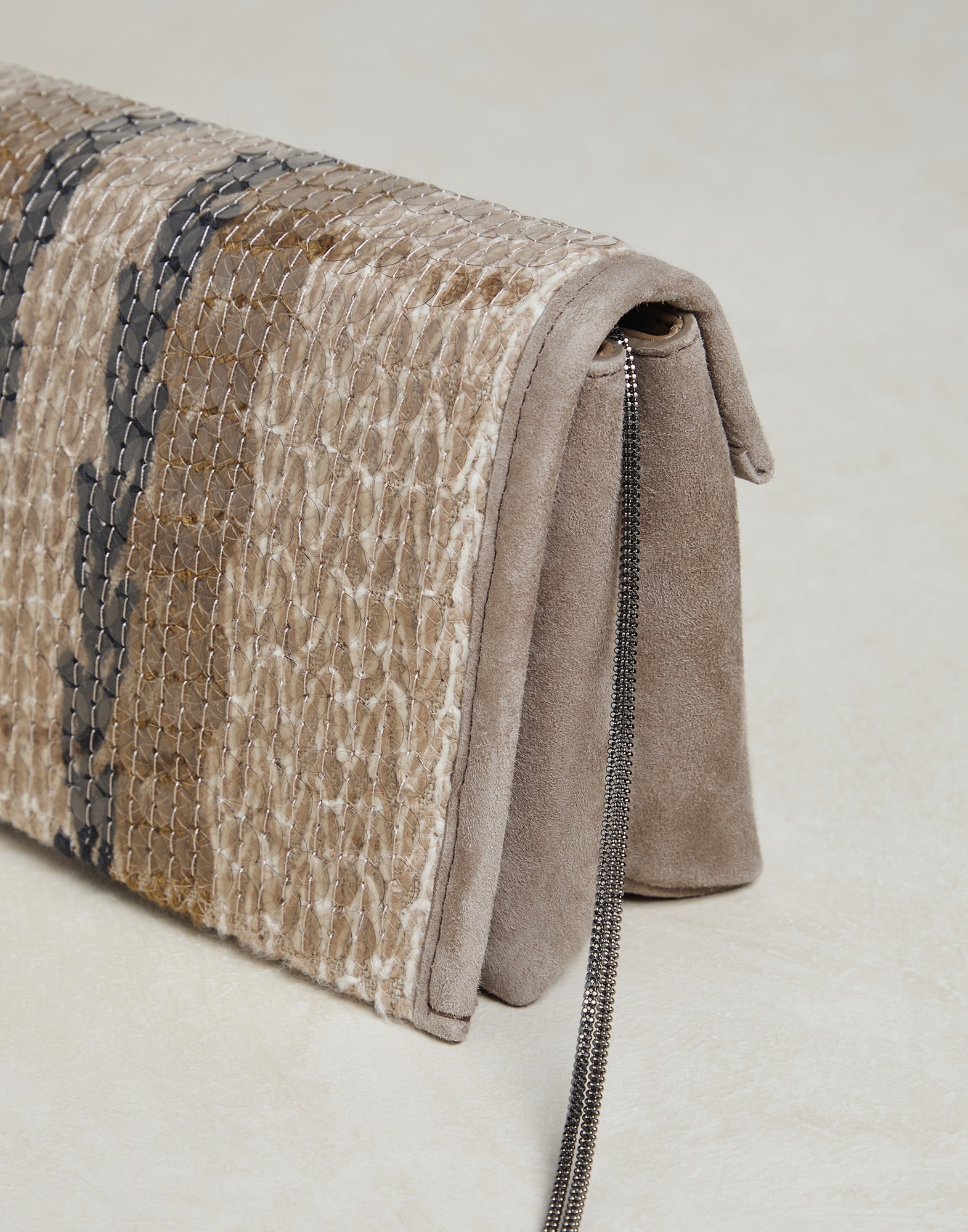 Dazzling Stripe Embroidery city bag in jute and cotton with monili - 3