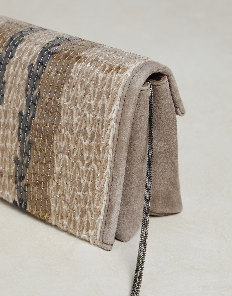 Dazzling Stripe Embroidery city bag in jute and cotton with monili 3