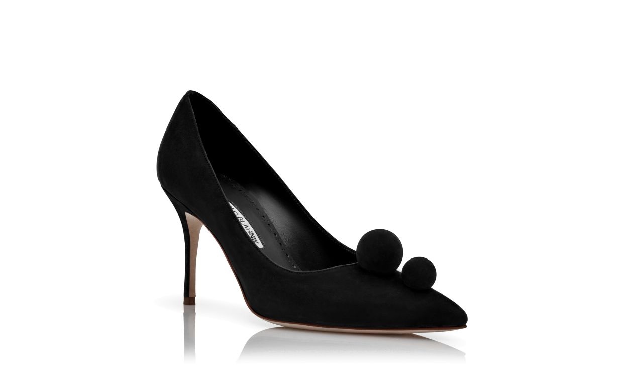 Black Suede Pom Pom Detail Pumps - 3