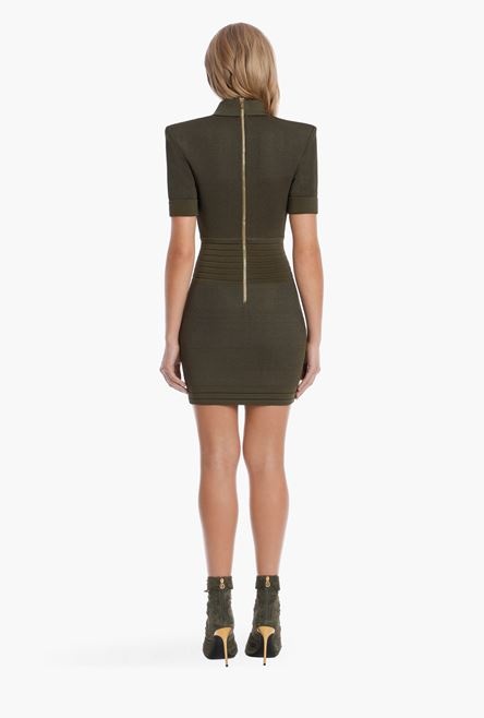 Short olive green viscose dress with gold-tone buttons - 3