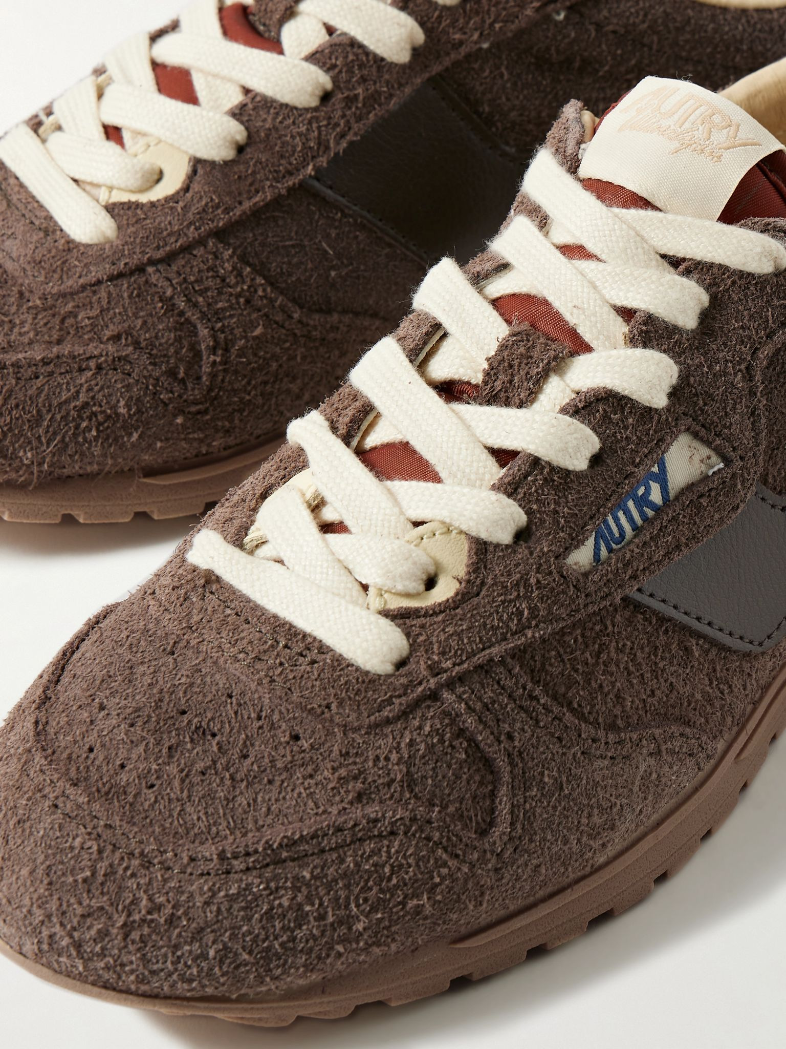 Windspin leather-trimmed brushed-suede sneakers Chocolate - 4