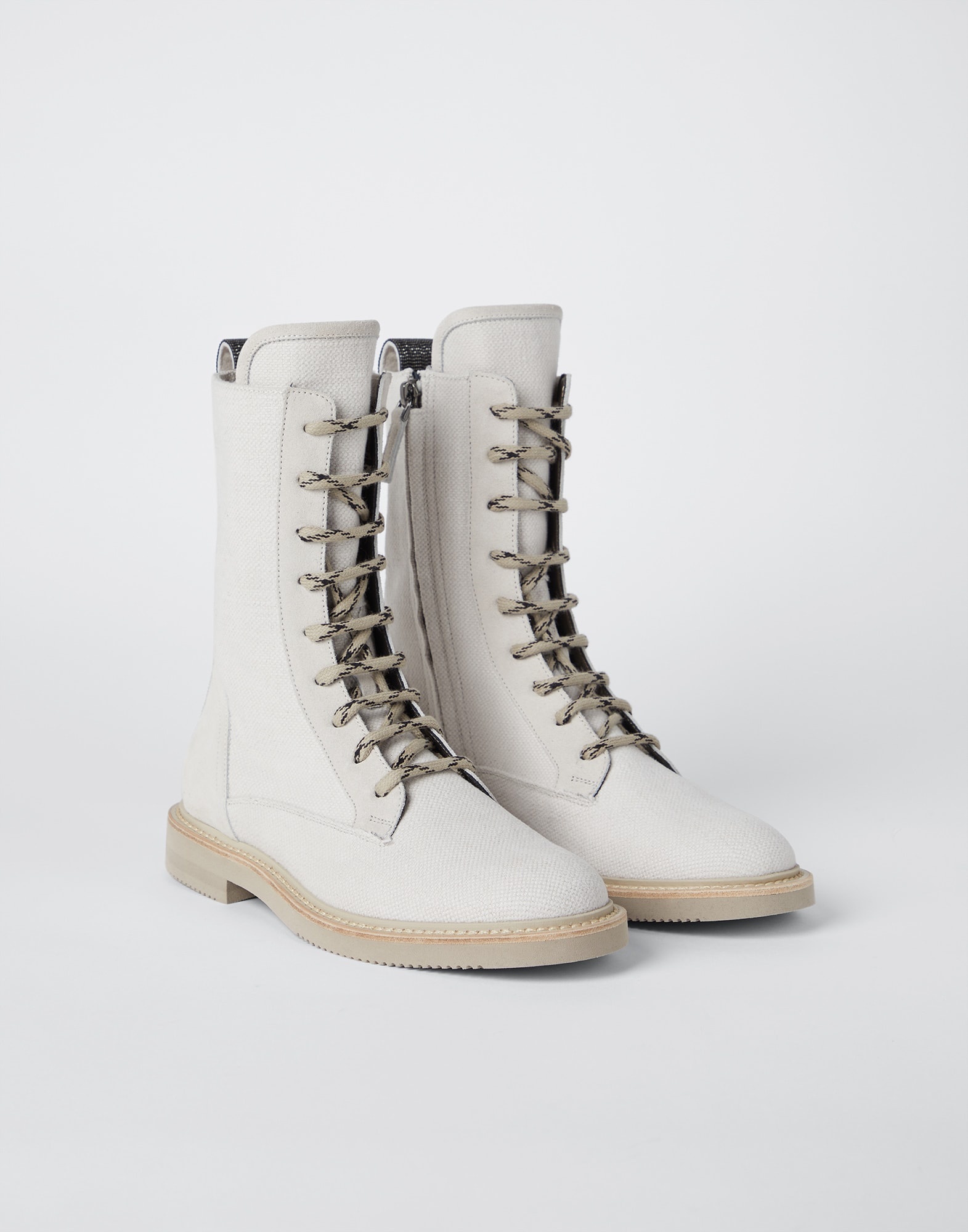 Cotton and linen canvas and calfskin boots with precious detail - 1