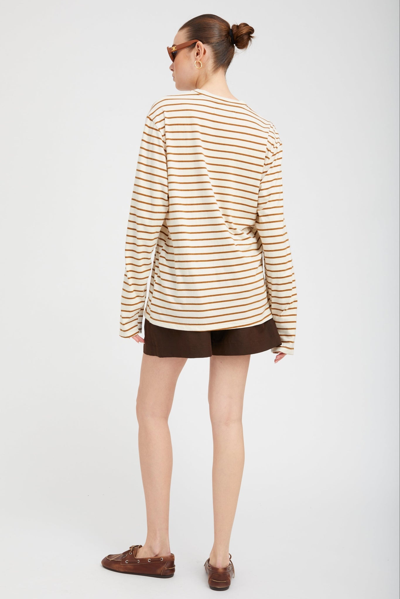 CAMEL STRIPED LONG SLEEVE OVERSIZED TEE - 4