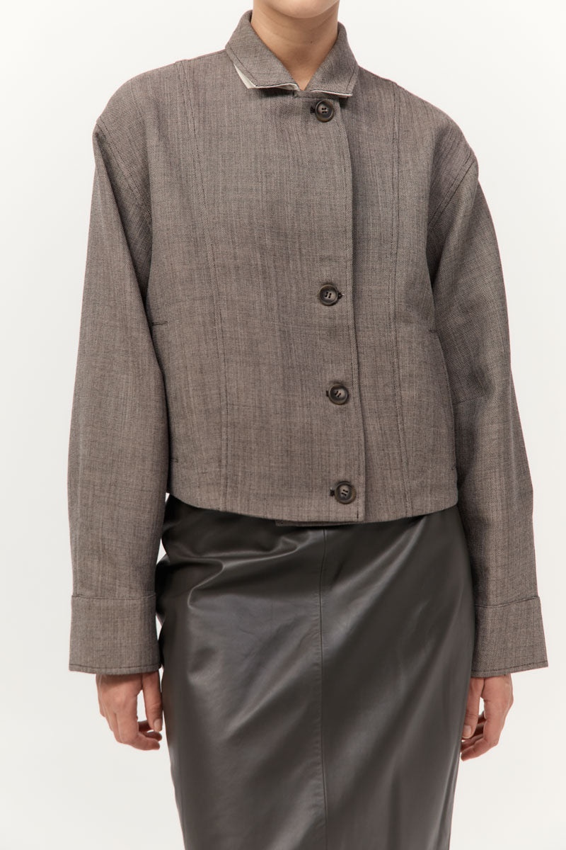 Wool Cocoon Bomber - Parquetry - 5