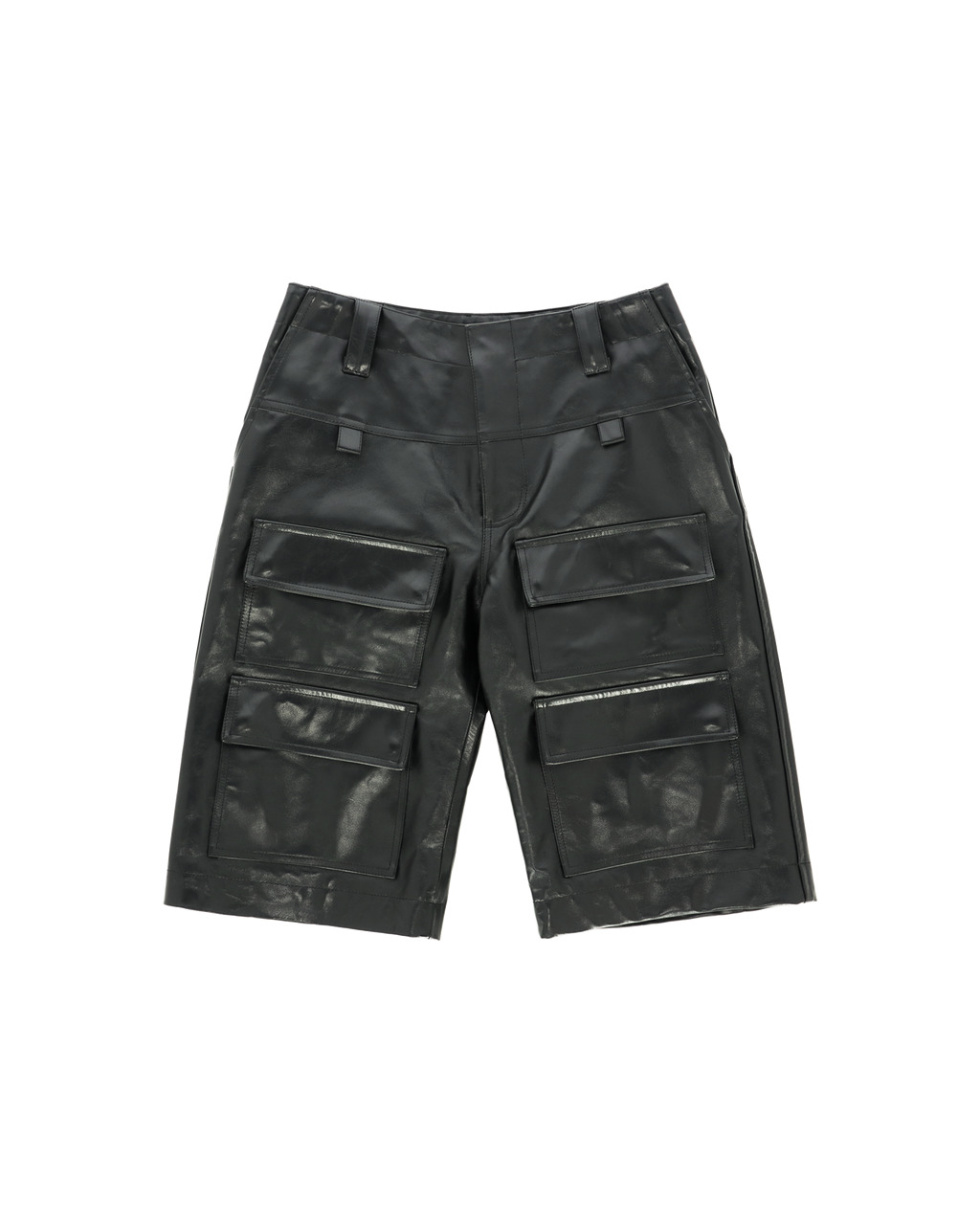 FRONT POCKET LEATHER CARGO SHORTS - 1