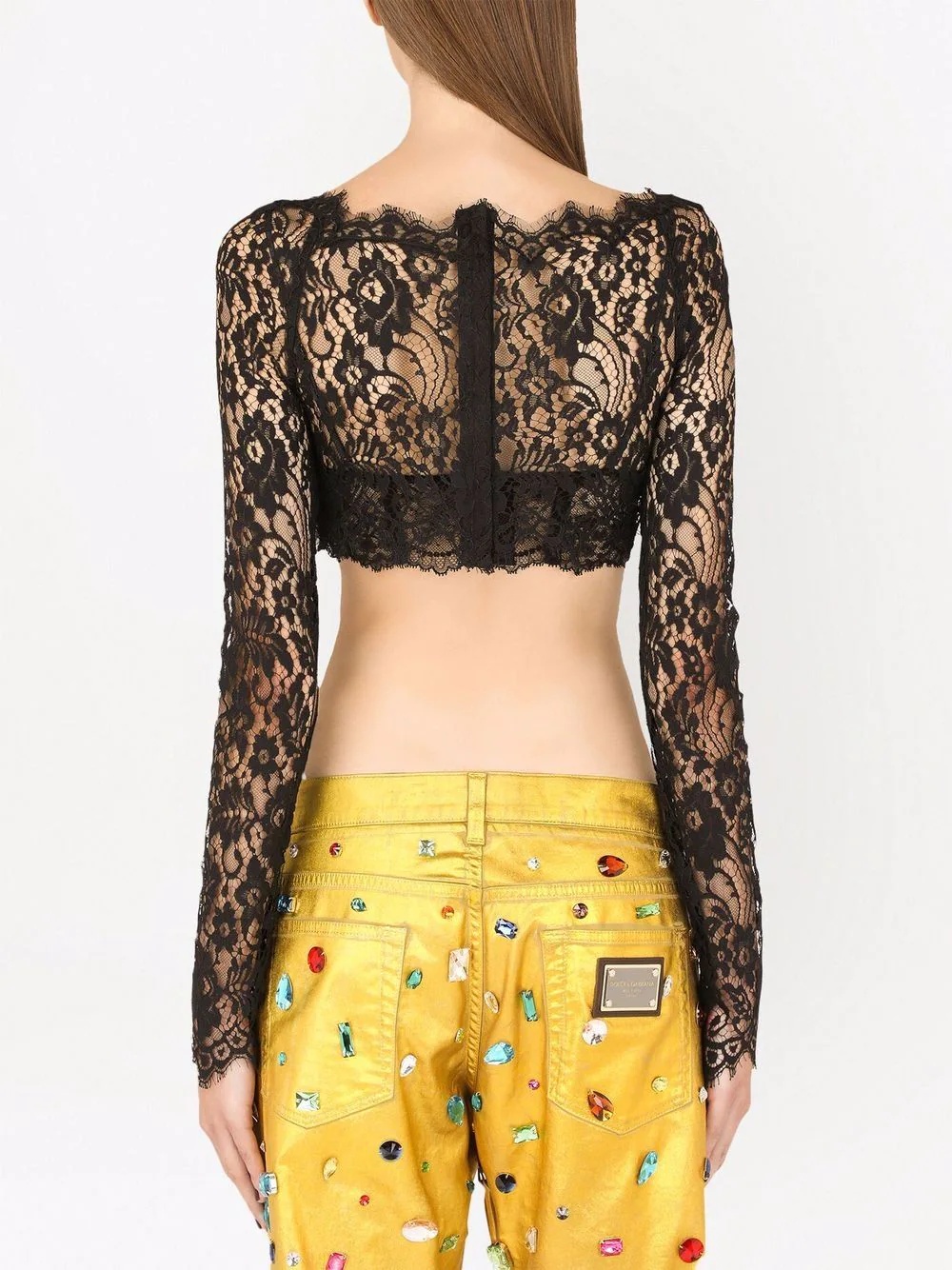 lace-detail cropped blouse - 4