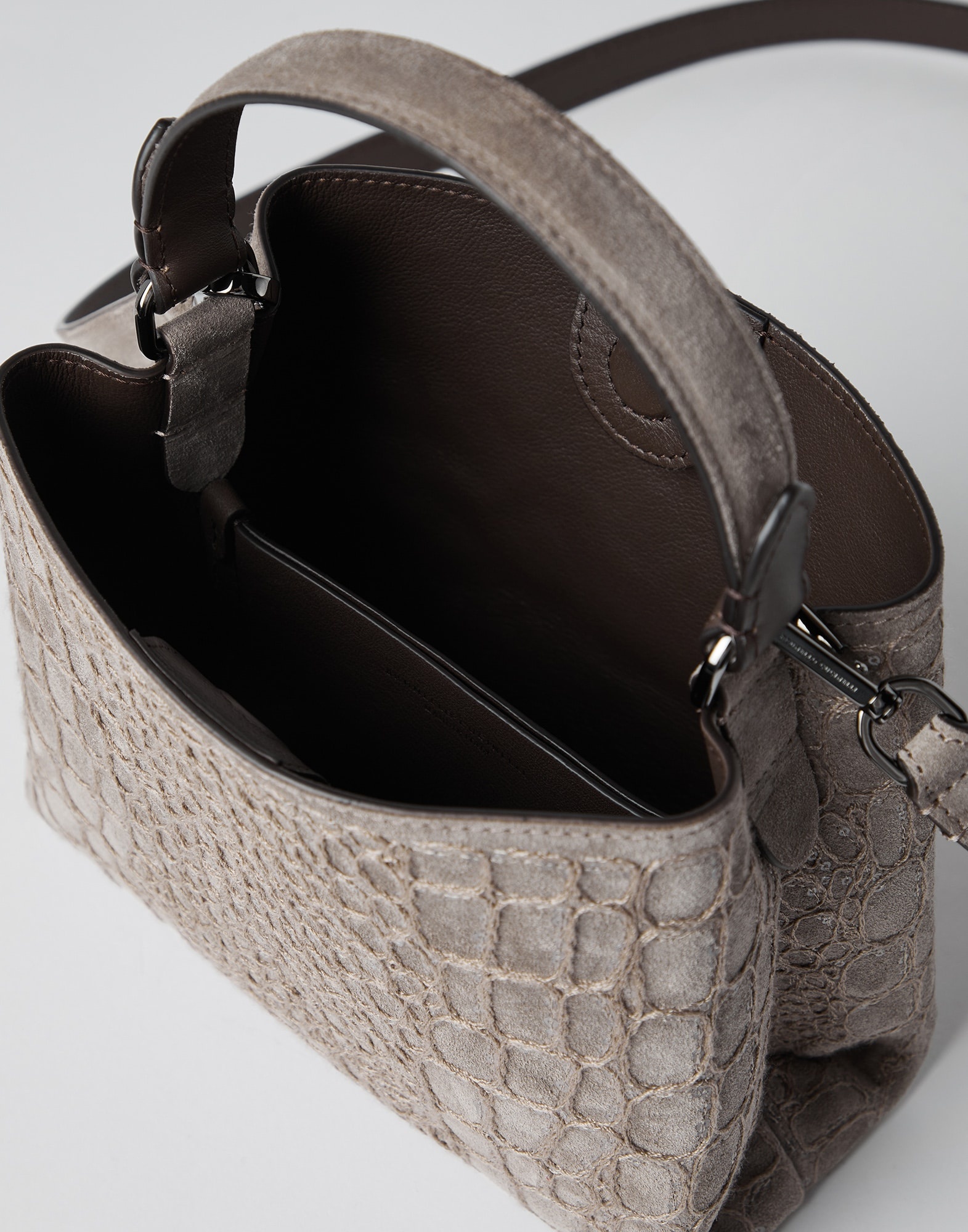 Crocodile embroidery bag in suede - 5