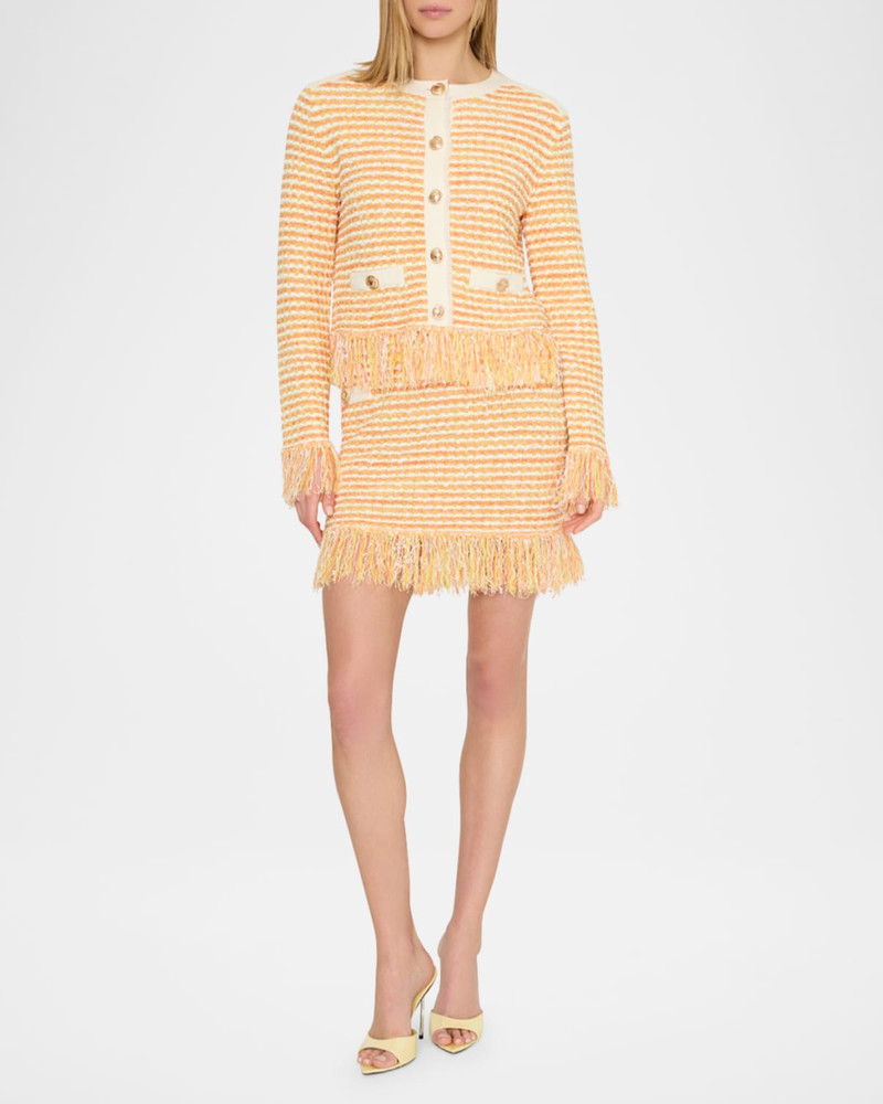 MILLY Kali Fringed Tweed Knit Mini Skirt outlook