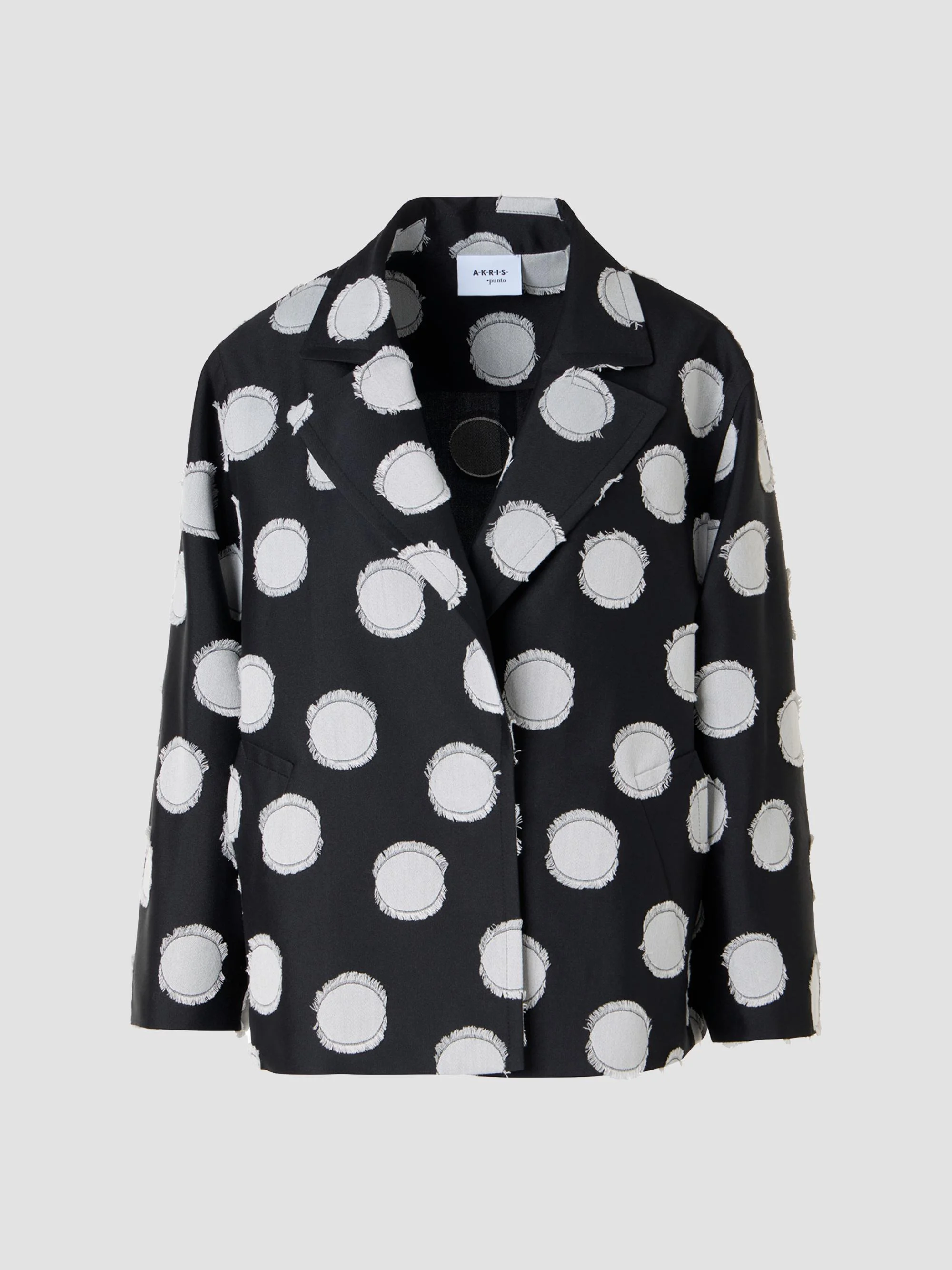 Women's Fringed Polka Dot Jacquard Coat - Black Cream - 1
