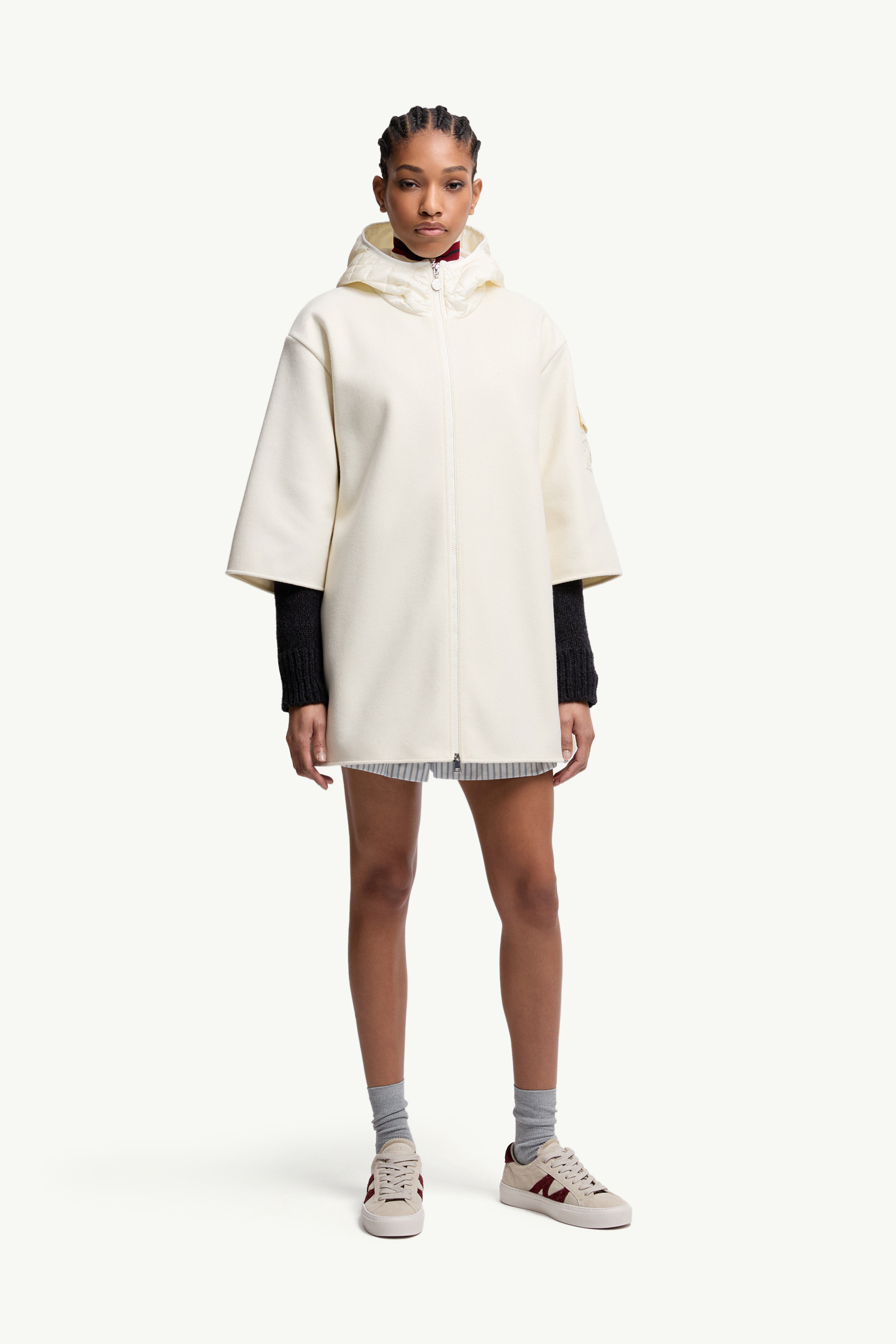 Wool Hooded Zip-Up Cape - 3