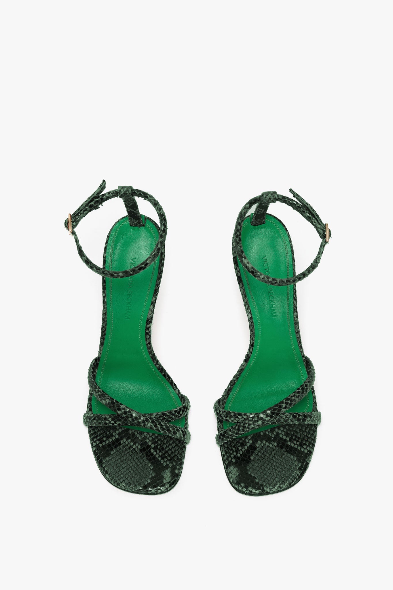 Anne Sandal In Petrol Green Printed Snakeskin - 3