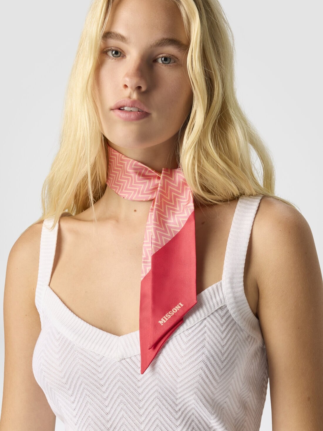 Silk Zigzag Bandeau Scarf with Logo - 3