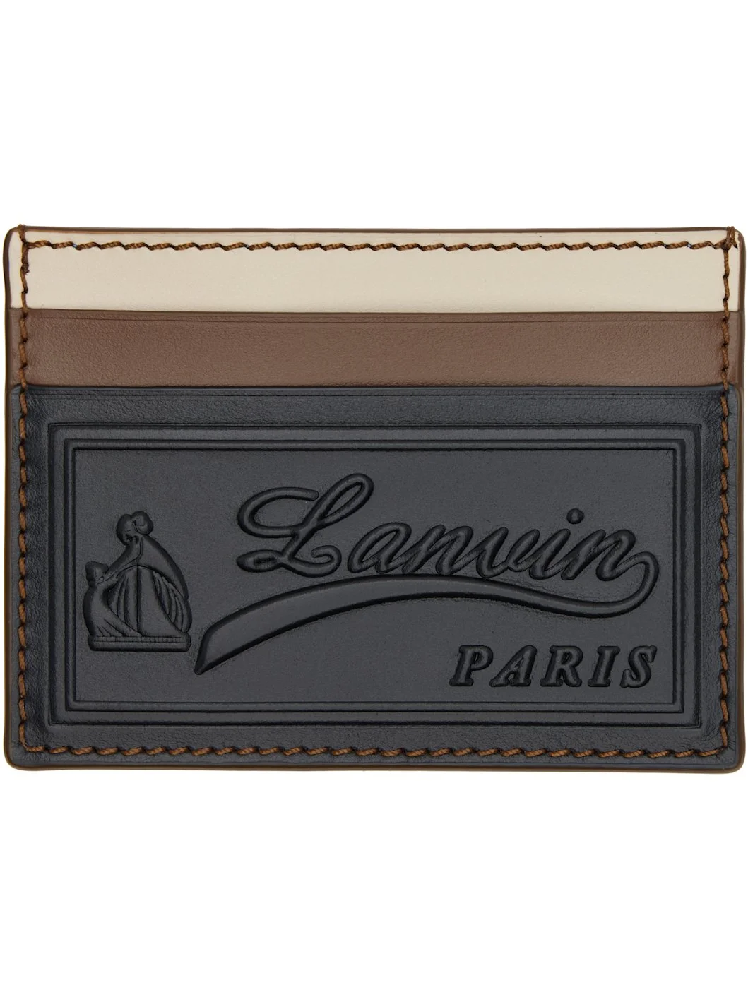 Black & Brown 'Tricolor' Leather Card Holder - 1