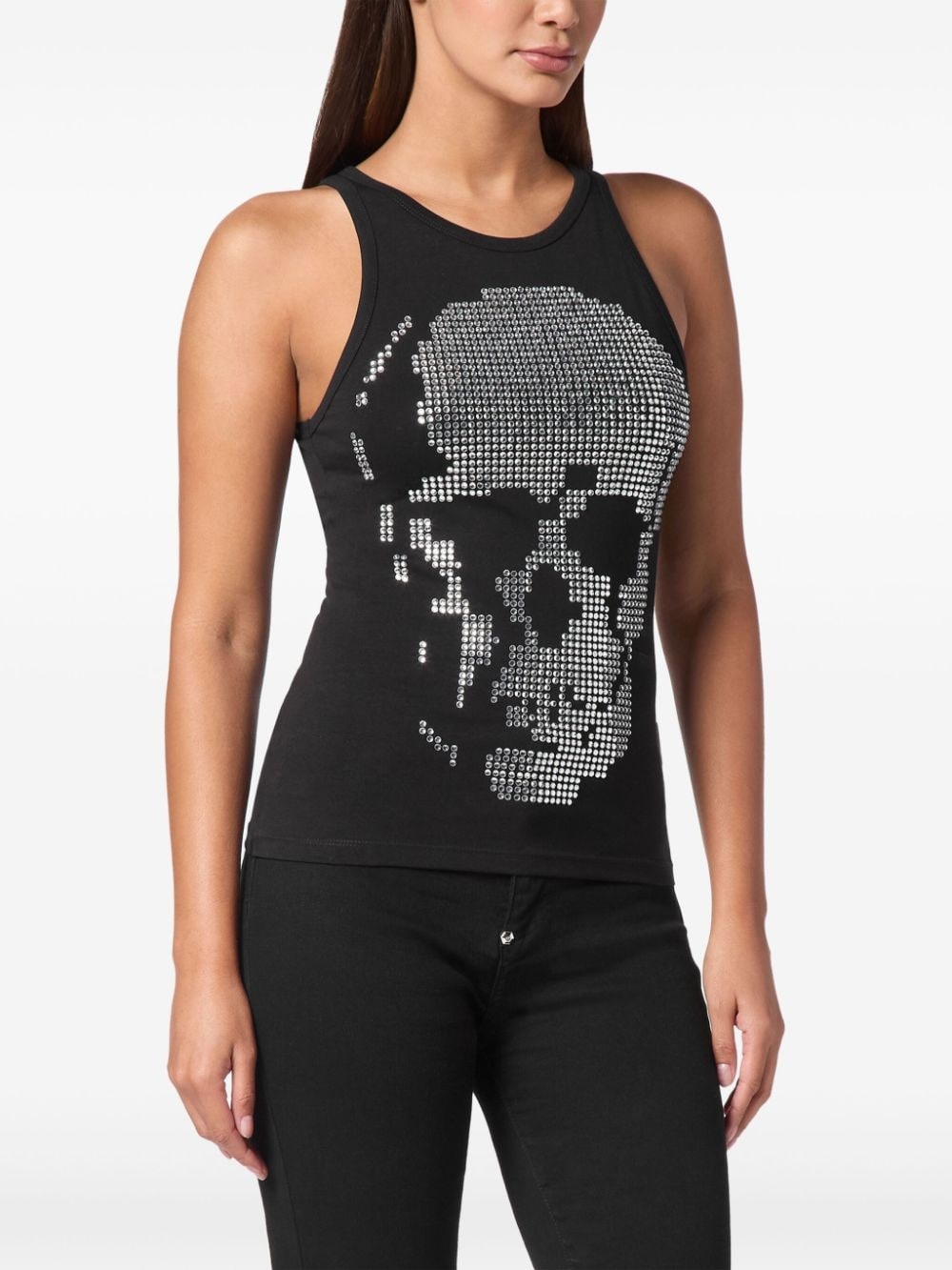 skull-embellished ribbed tank top - 2