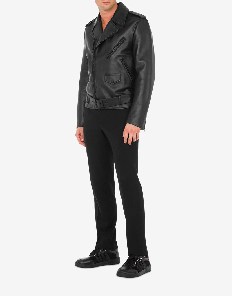 Moschino IN LOVE WE TRUST NAPPA LEATHER BIKER JACKET outlook