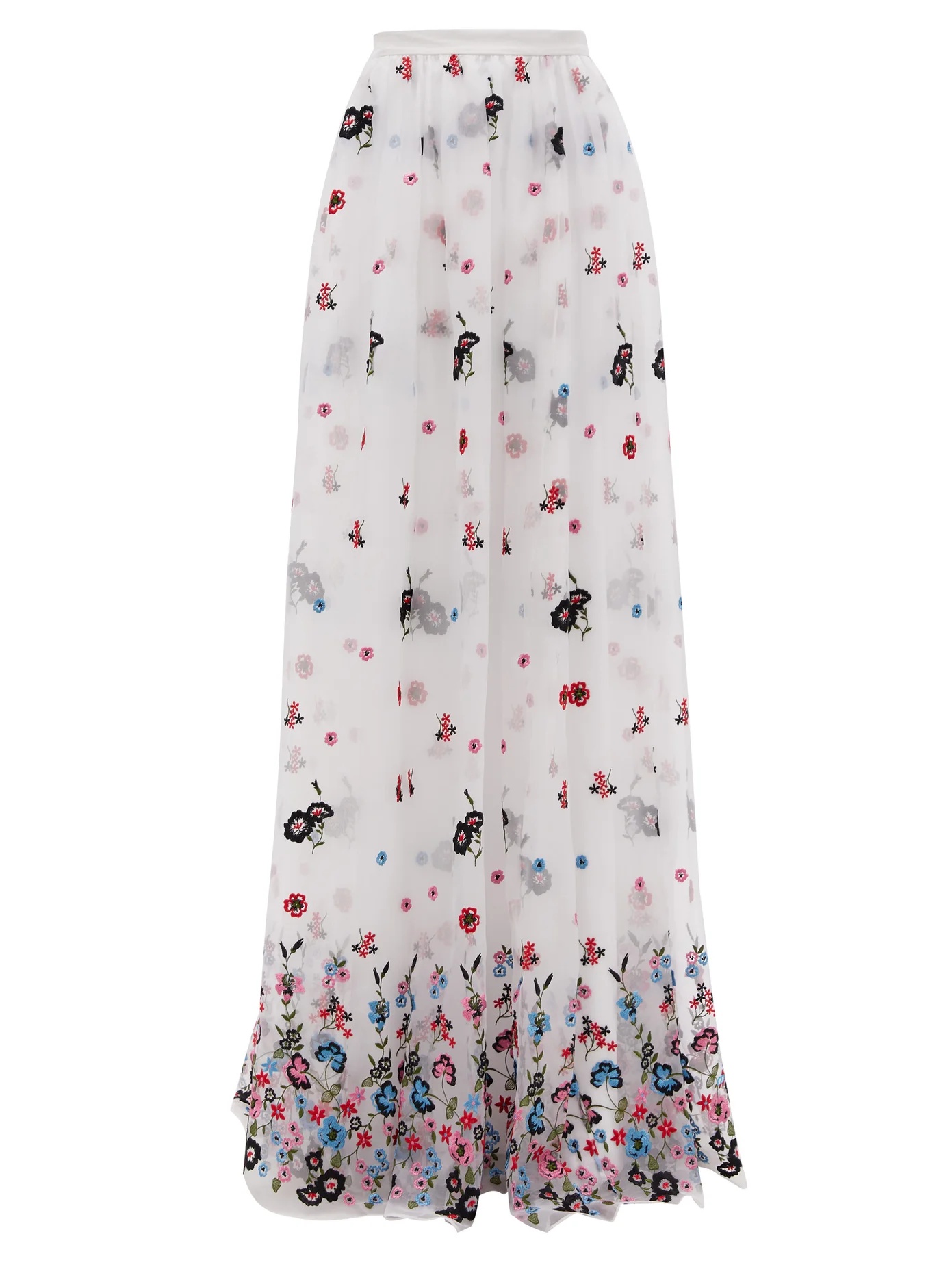 Lydell floral-embroidered organza maxi skirt - 1