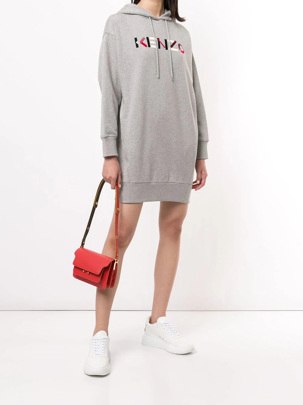 logo print drawstring hoodie dress - 2