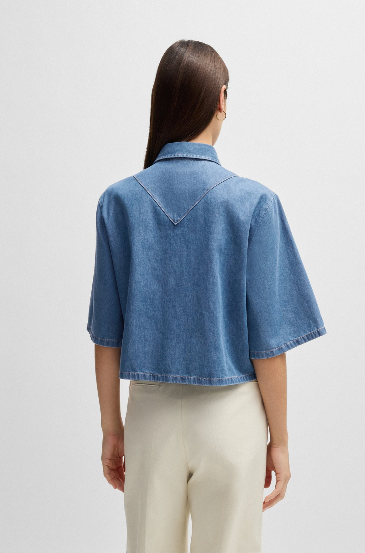 RELAXED-FIT BLOUSE IN BLUE SELVEDGE DENIM - 5