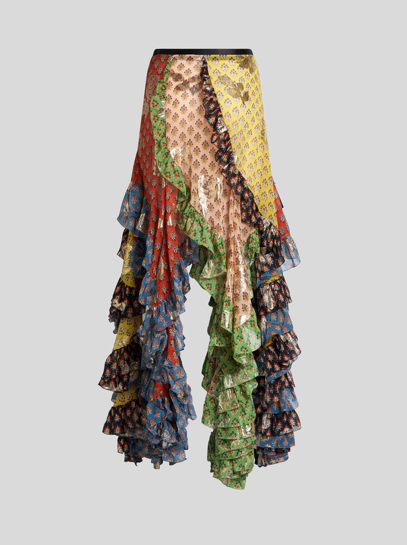 SHORT SILK SKIRT WITH RUFFLE AND TIE-INSPIRED MOTIF 1