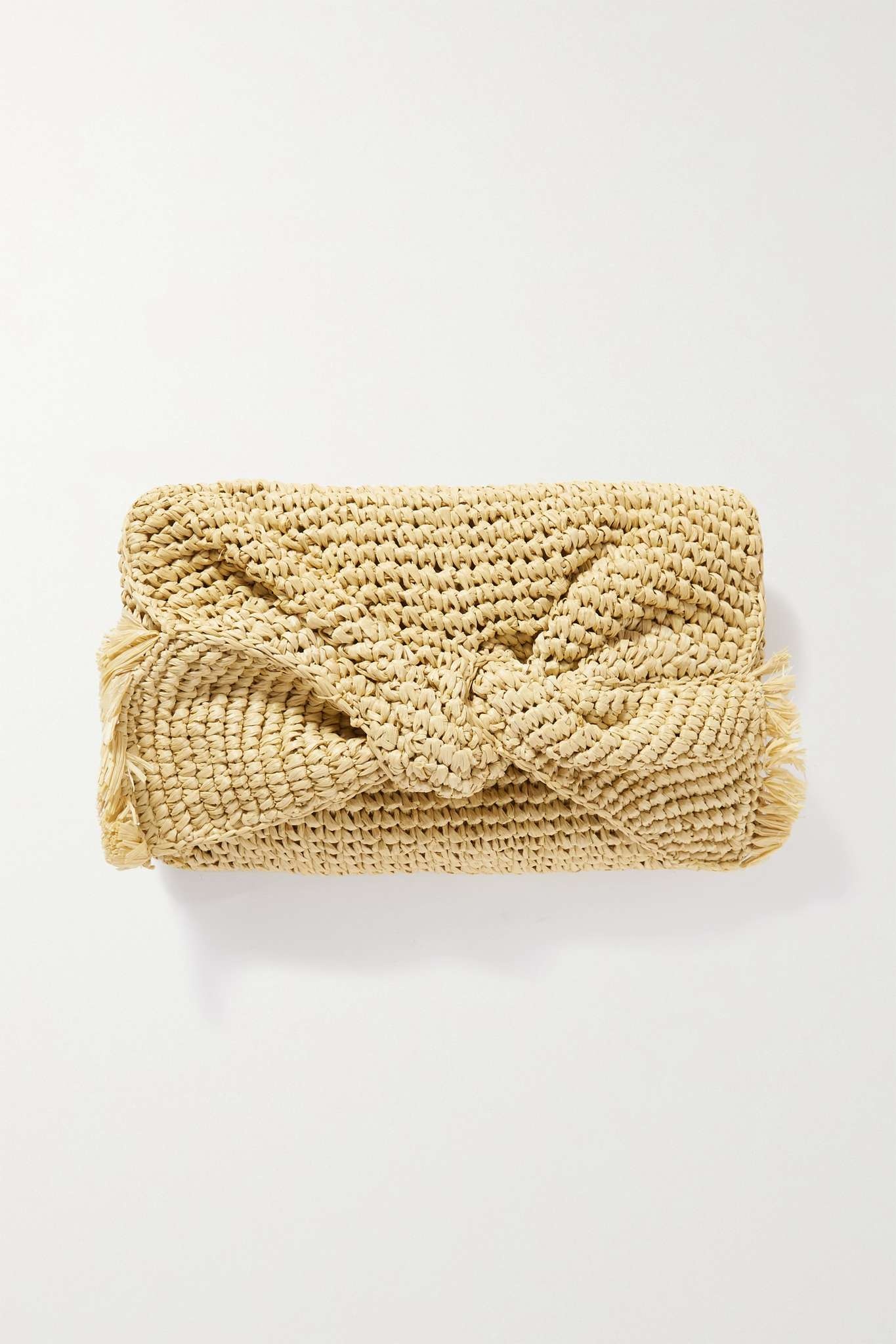 Bow fringed raffia clutch - 1