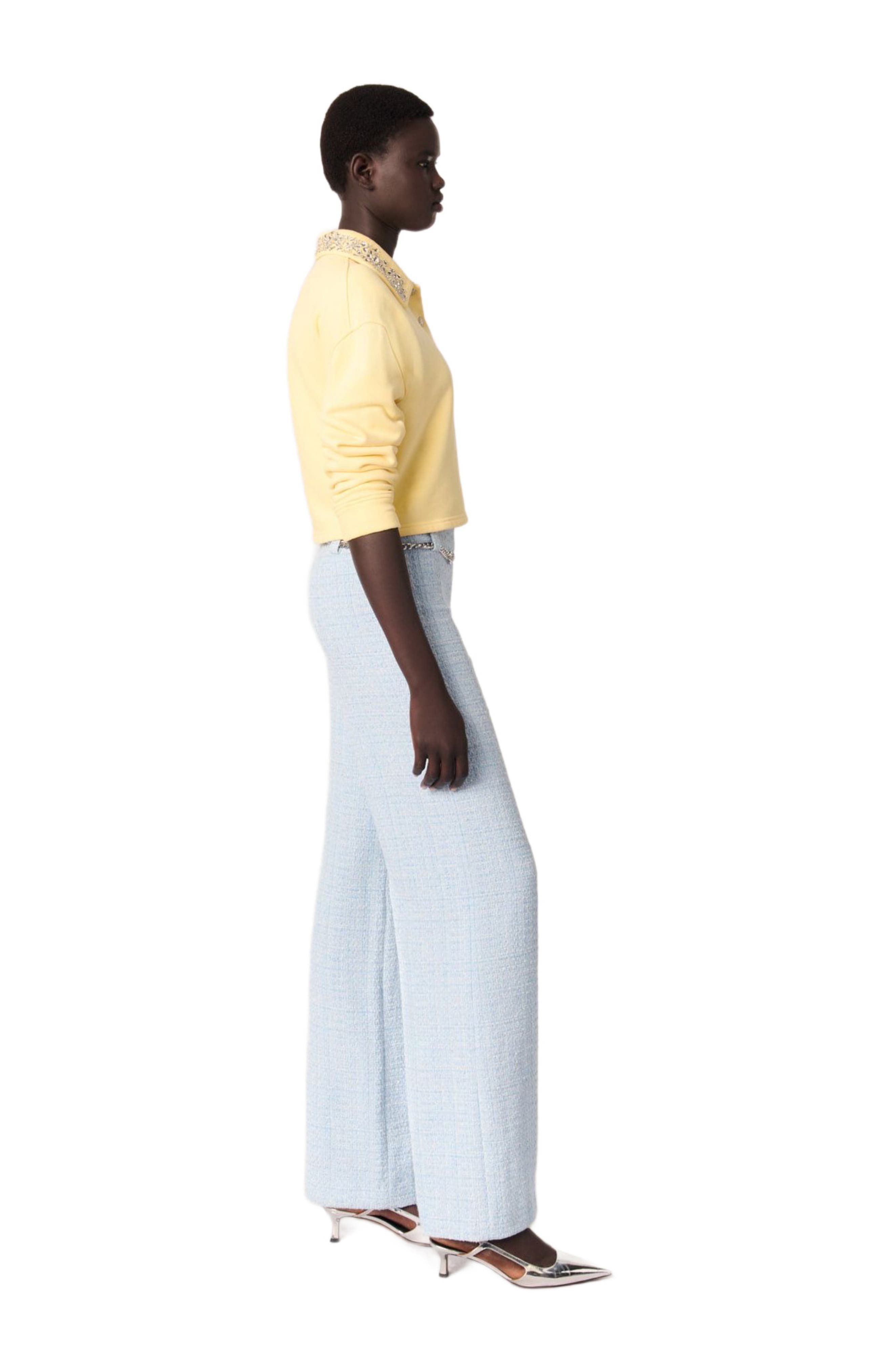 maje Tweed trousers with belt in Blue Sky at Nordstrom - 2