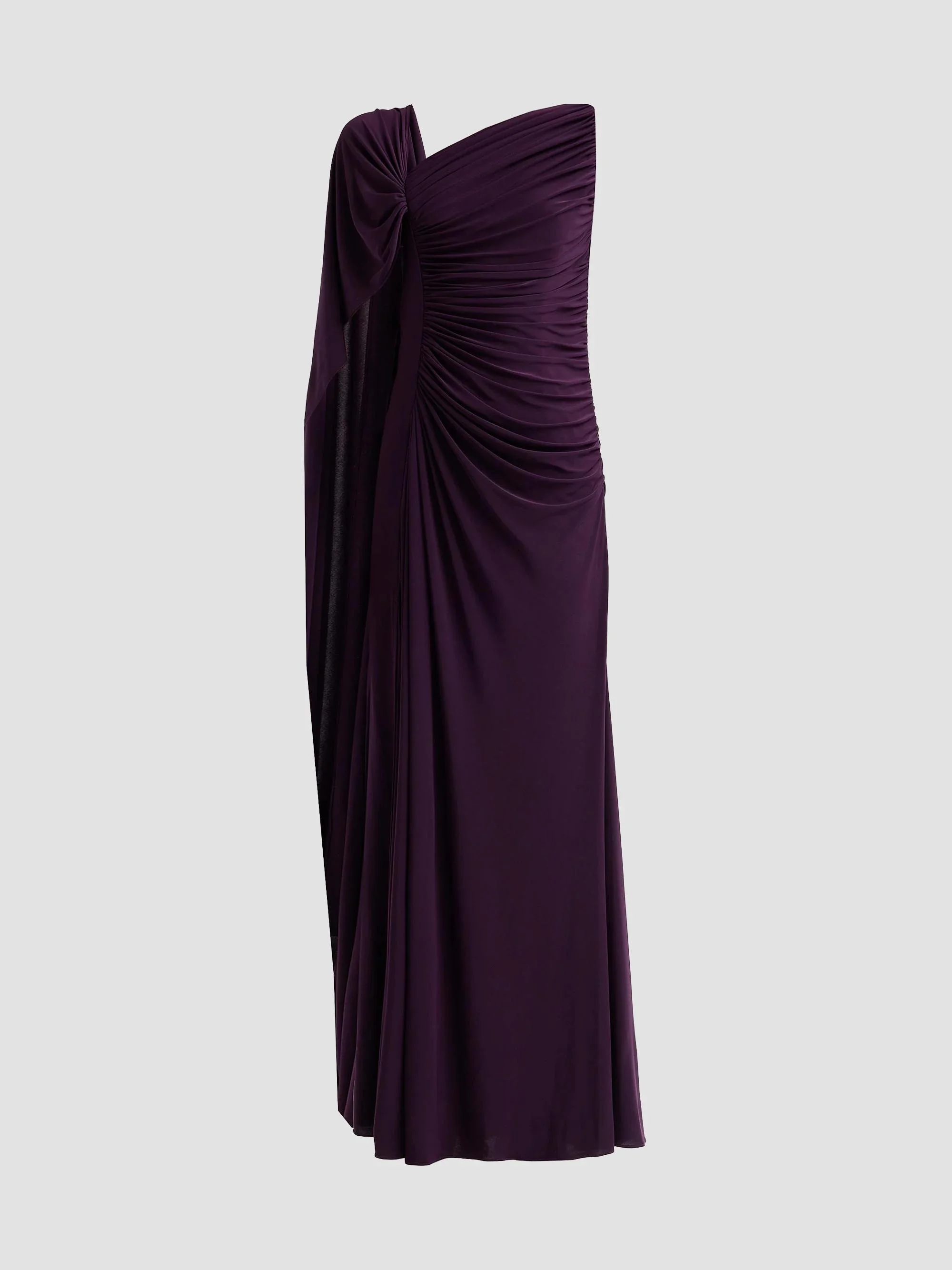 Women's Asymmetric Draped Gown - Aubergine - 1