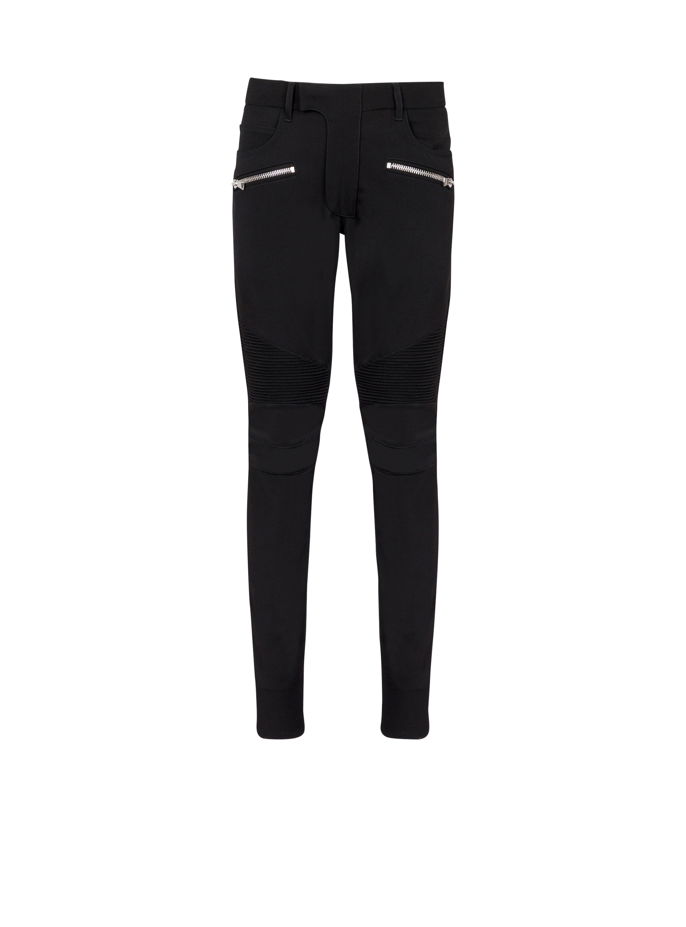 Tailored biker trousers in stretch grain de poudre - 1