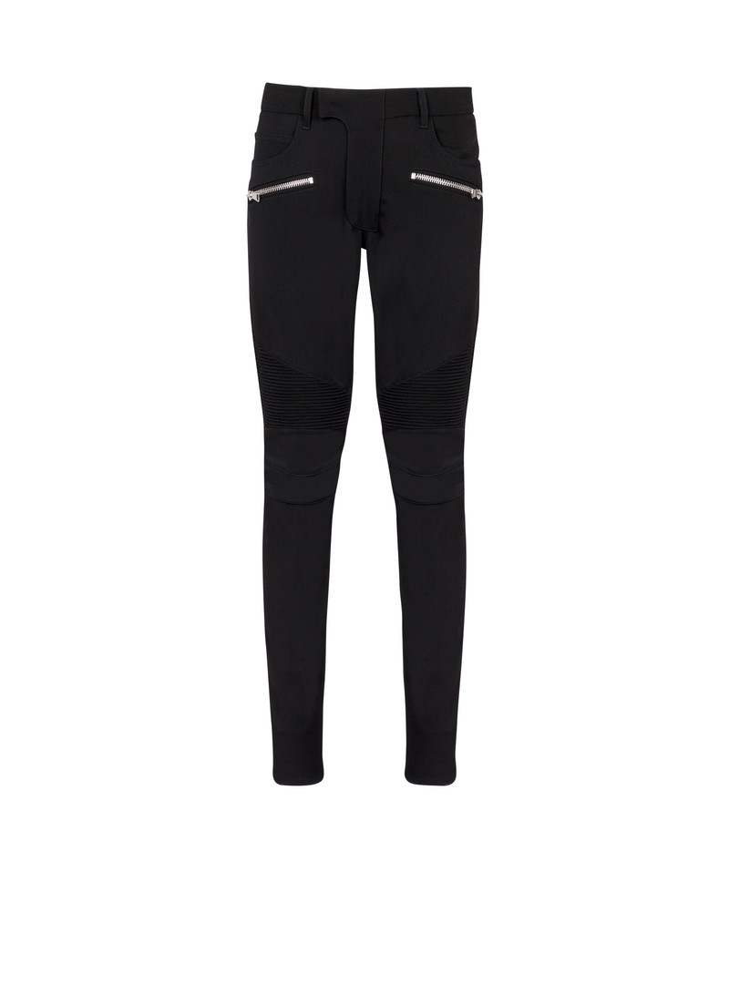 Tailored biker trousers in stretch grain de poudre 1