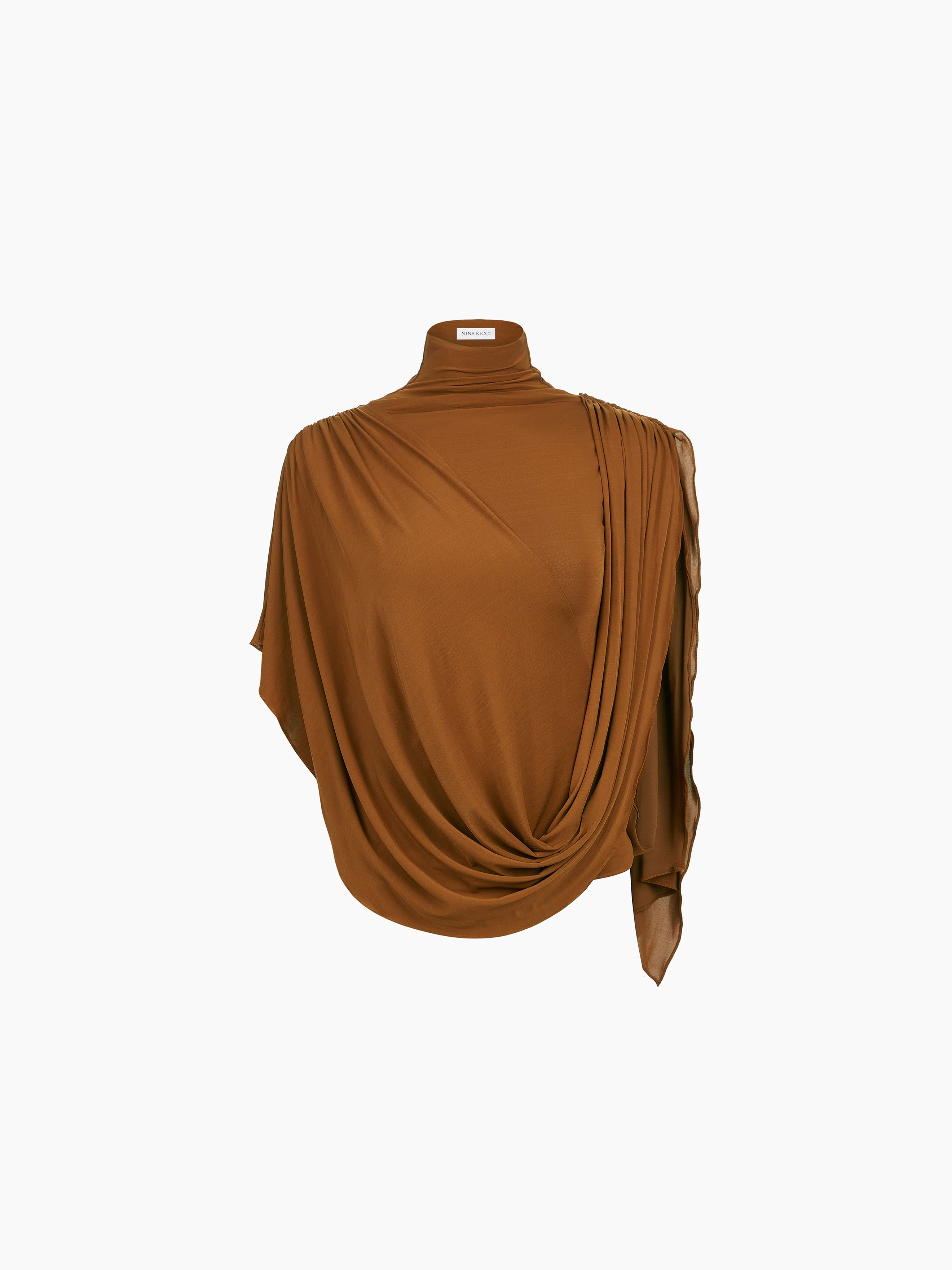 Brown Highneck Fluid Draped Top - 5