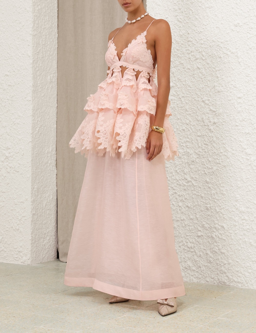 ワンピース ZIMMERMANN CRUSH LACE DRESS IN LINEN AND SILK Zimmermann CRUSH TIERED LACE MAXI DRESS | REVERSIBLE