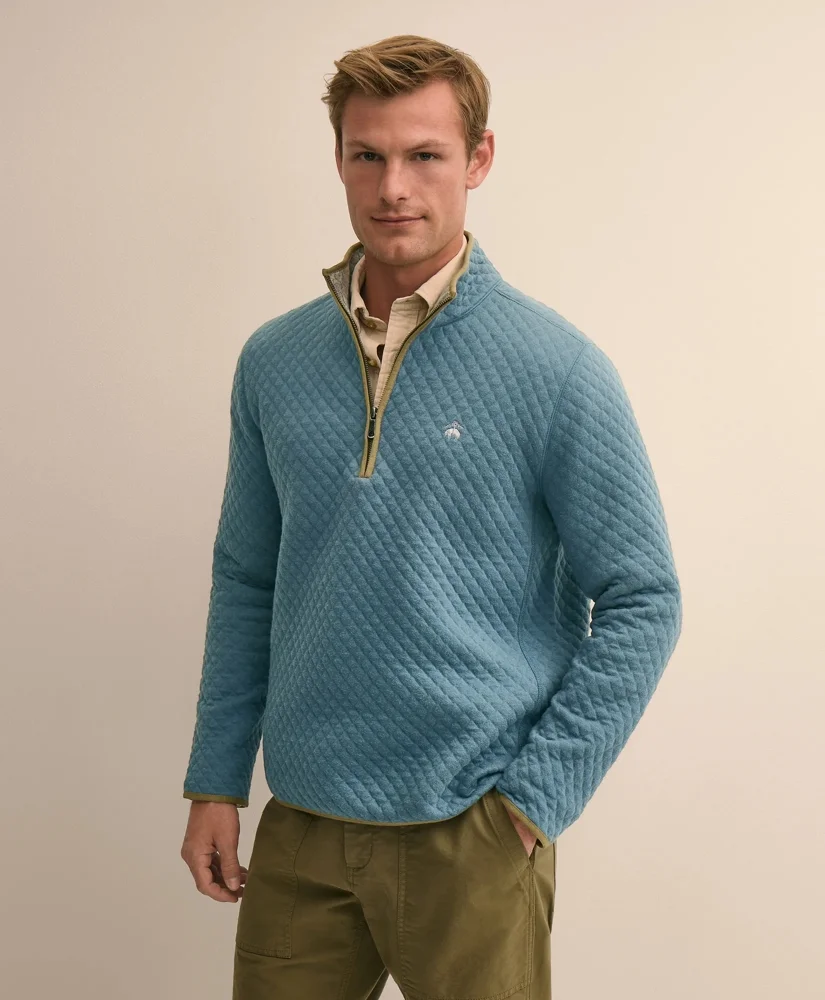 Cotton Blend Diamond-Quilted Quarter-Zip - 1