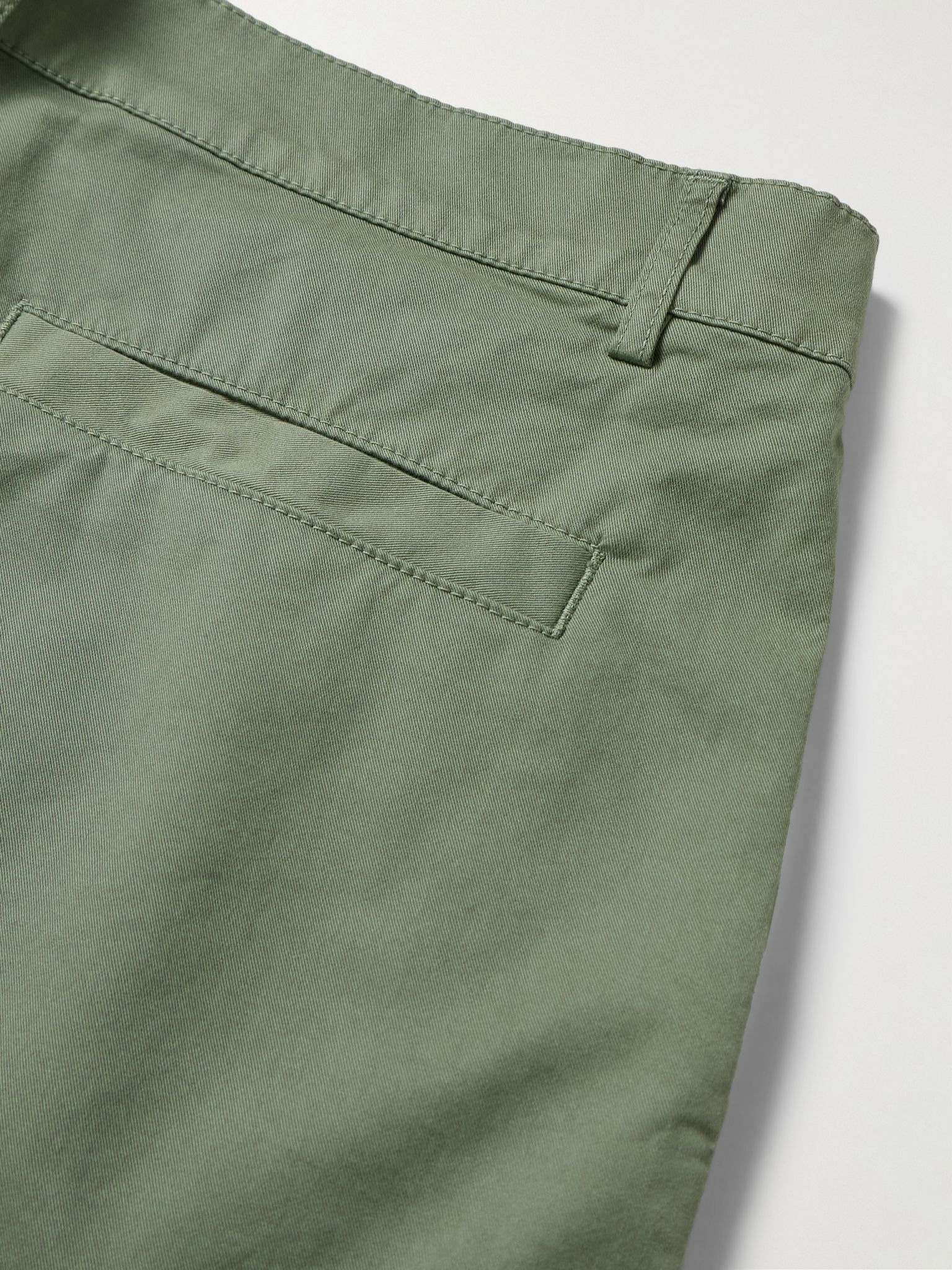 Slim-Fit Straight-Leg Pleated Stretch-Cotton Shorts Green - 5