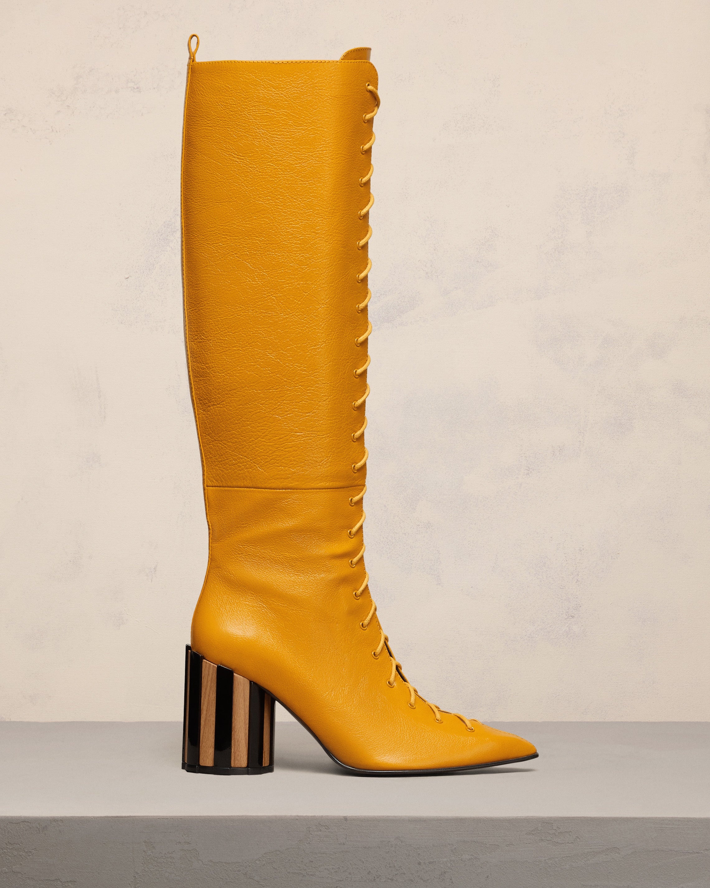 POINTED TOE LACE-UP KNEE HIGH BOOTS - 1