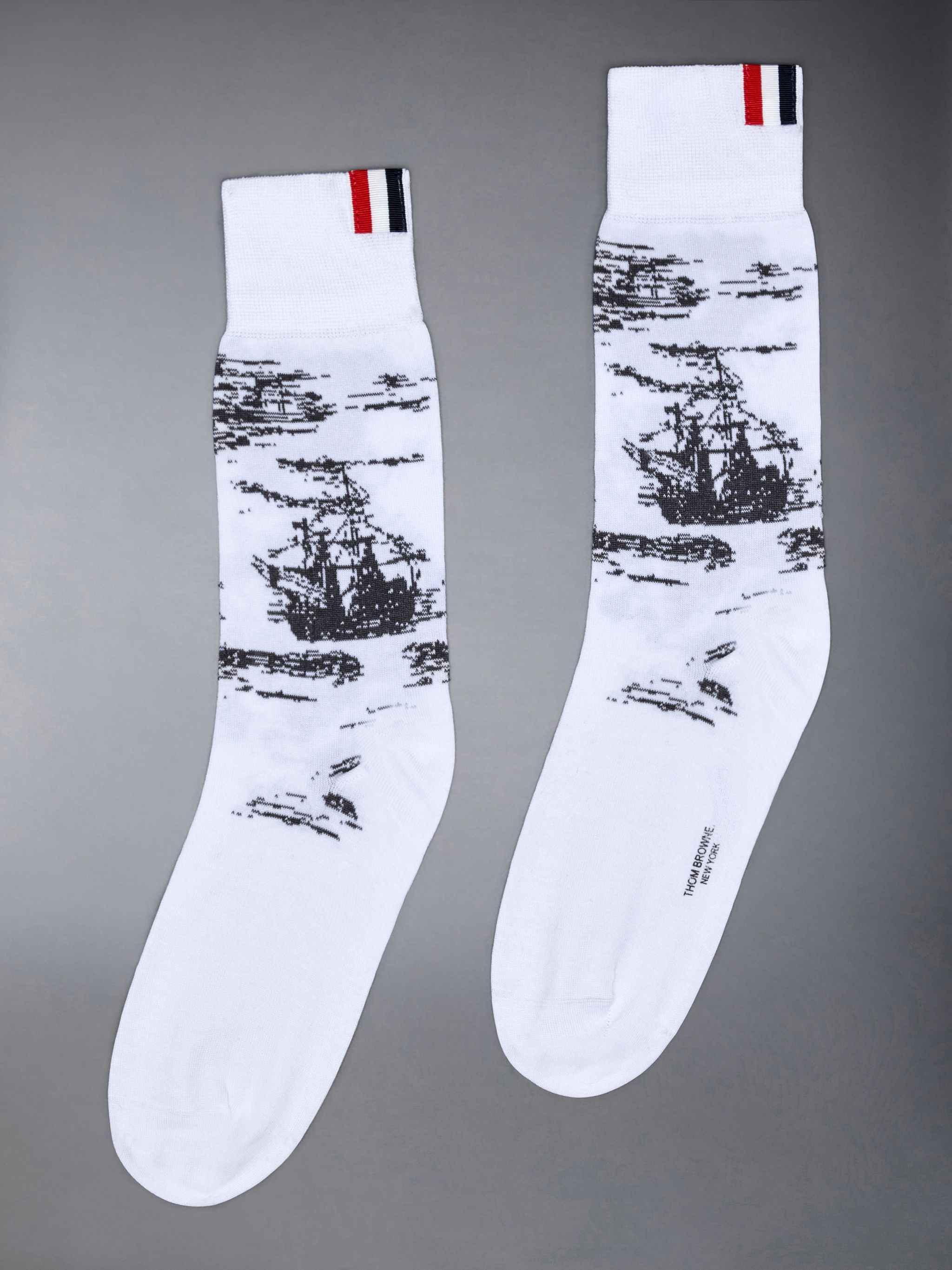 Cotton Nautical Toile Mid Calf Socks - 1